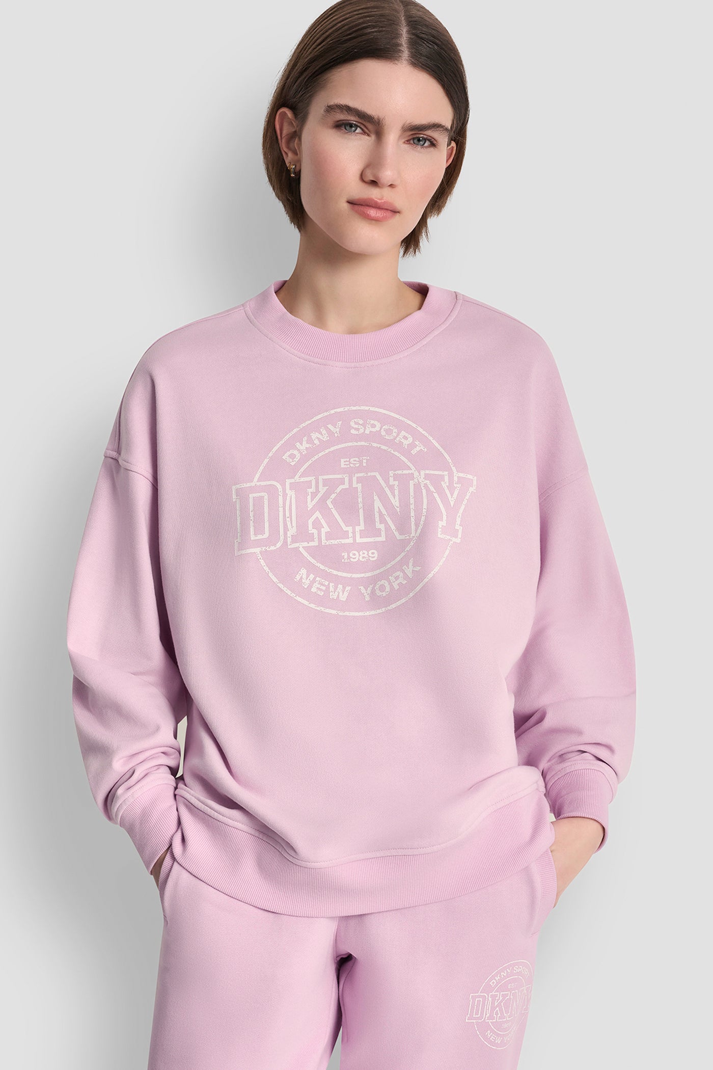 Pink Lavender COLLEGIATE LOGO SWEATSHIRT, FRONT VIEW | Gifts Under $100