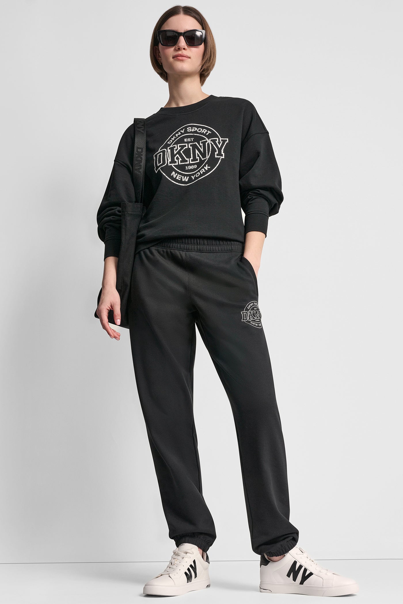 Black HIGH-RISE LOGO RELAXED JOGGER, VIEW 1 | Gifts Under $100