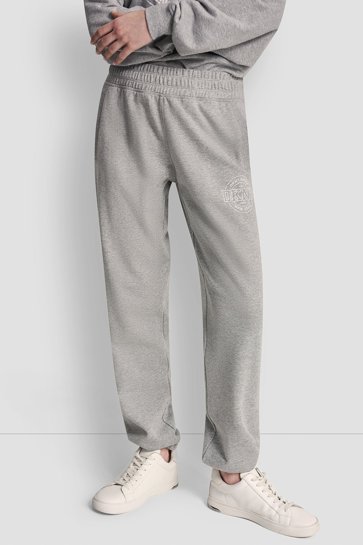 Pearl Grey Heather HIGH-RISE LOGO RELAXED JOGGER, FRONT VIEW | MATCHING SETS