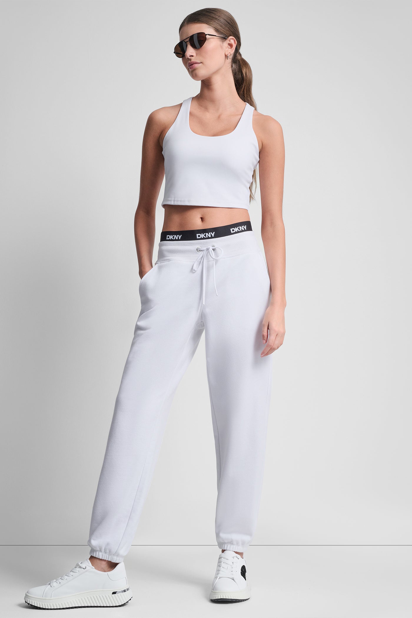 White HIGH-RISE LOGO WAIST SLIM JOGGER, VIEW 1 | Clothing