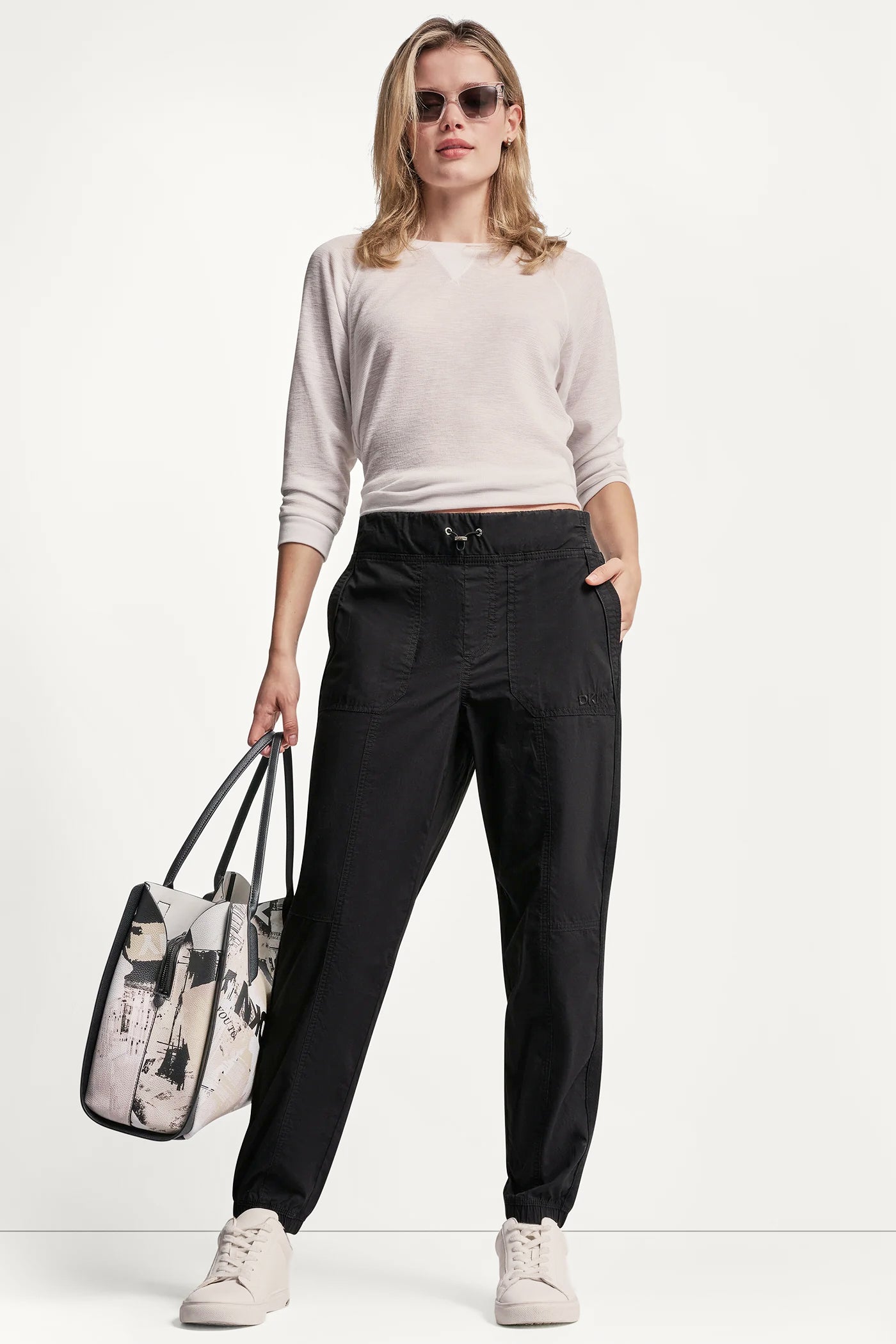 Black COTTON-POPLIN HIGH-RISE SLIM UTILITY JOGGER, VIEW 1 | MUST-HAVES