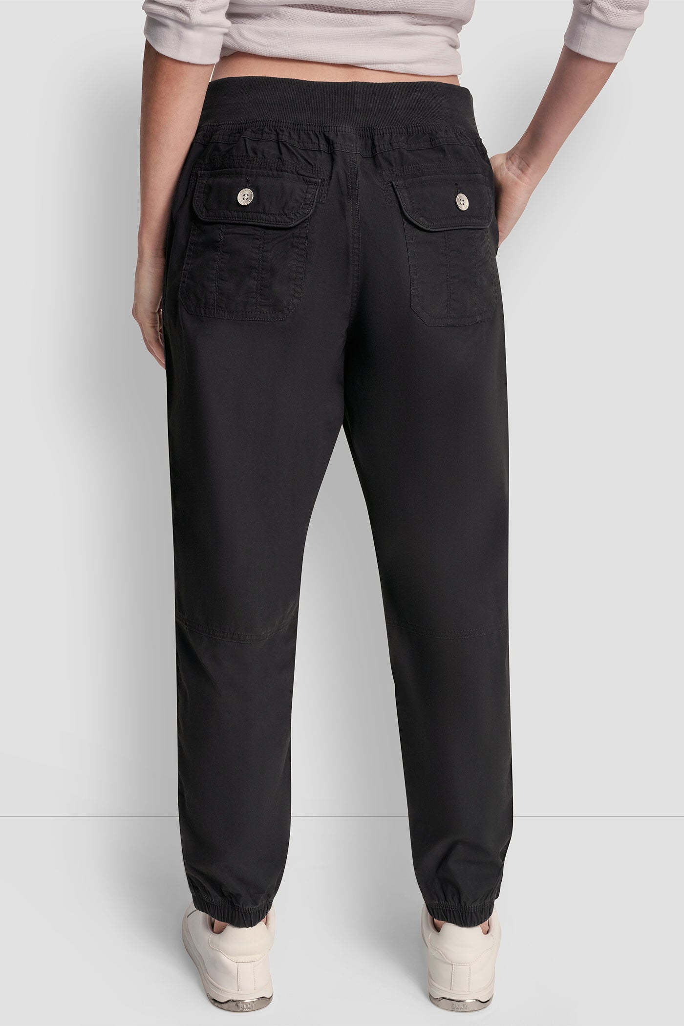 Black HIGH RISE BUNGEE WAIST SEAMED JOGGER, VIEW 2 | Clothing