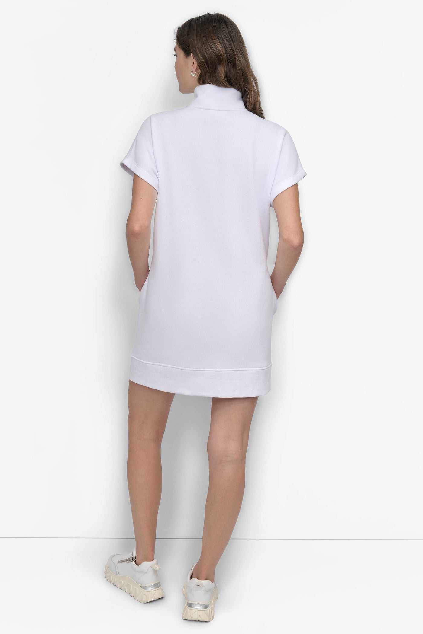 White HALF-ZIP MINI SNEAKER DRESS, VIEW 2 | Dresses Under $100