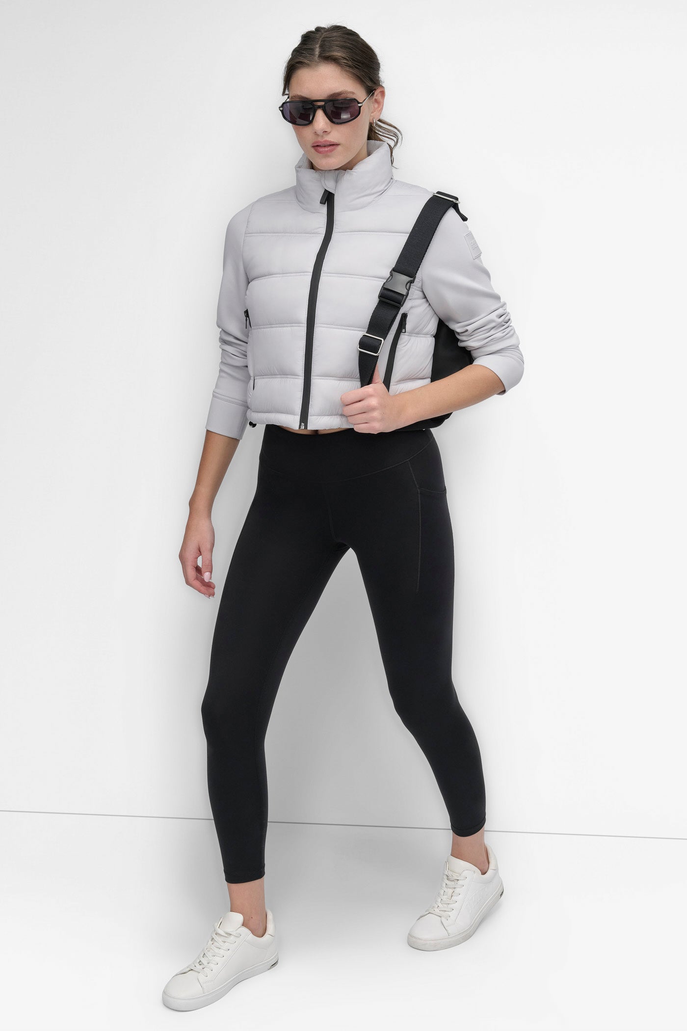 CROPPED SCUBA MIX PUFFER JACKET WITH POCKETS VIEW 9 | WOMENS COATS & JACKETS
