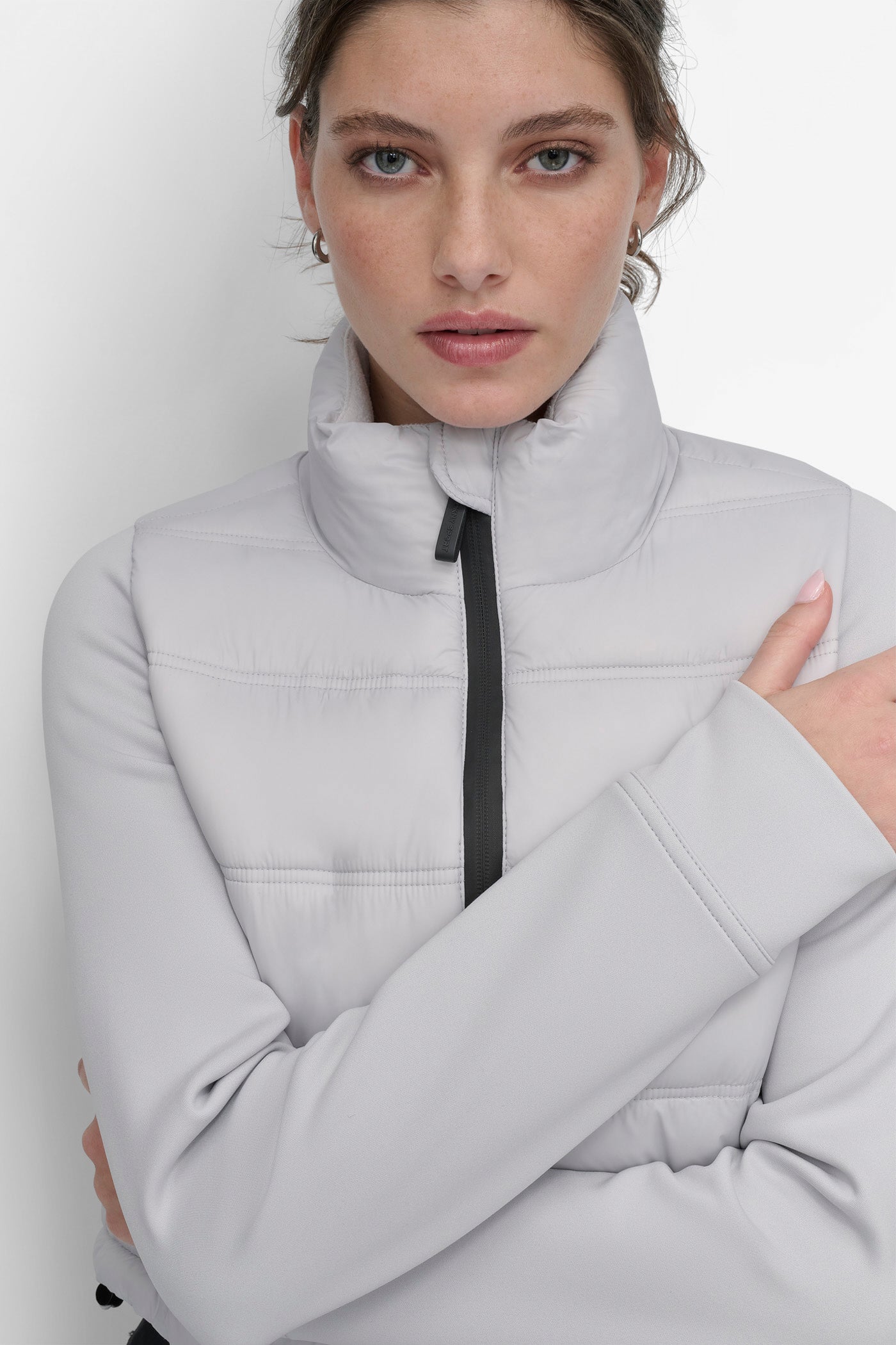 CROPPED SCUBA MIX PUFFER JACKET WITH POCKETS VIEW 7 | WOMENS COATS & JACKETS