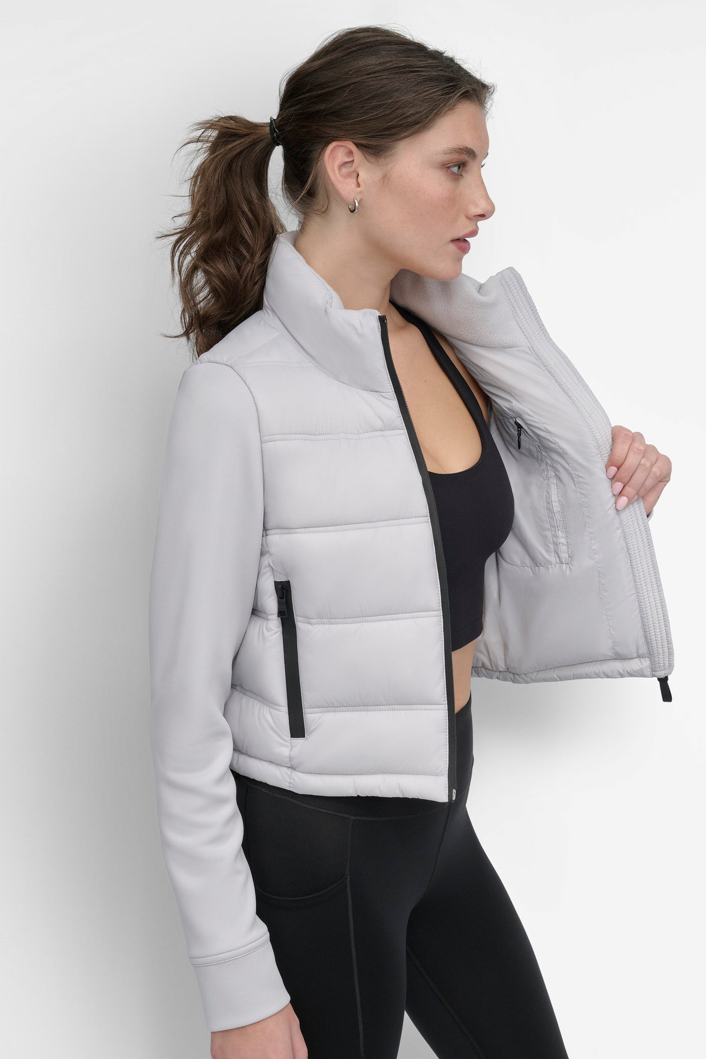 CROPPED SCUBA MIX PUFFER JACKET WITH POCKETS VIEW 5 | WOMENS COATS & JACKETS
