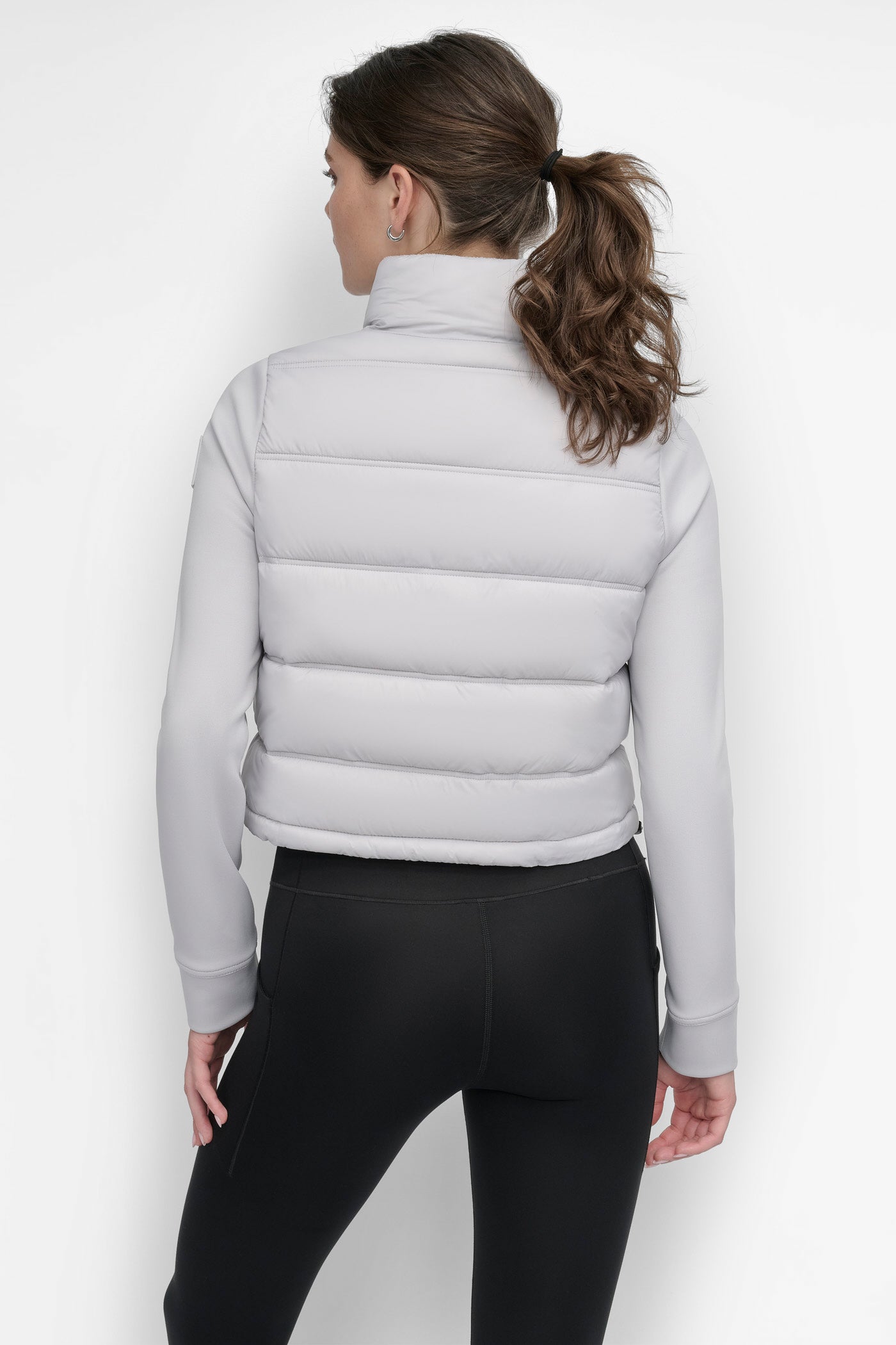 CROPPED SCUBA MIX PUFFER JACKET WITH POCKETS VIEW 2 | WOMENS COATS & JACKETS