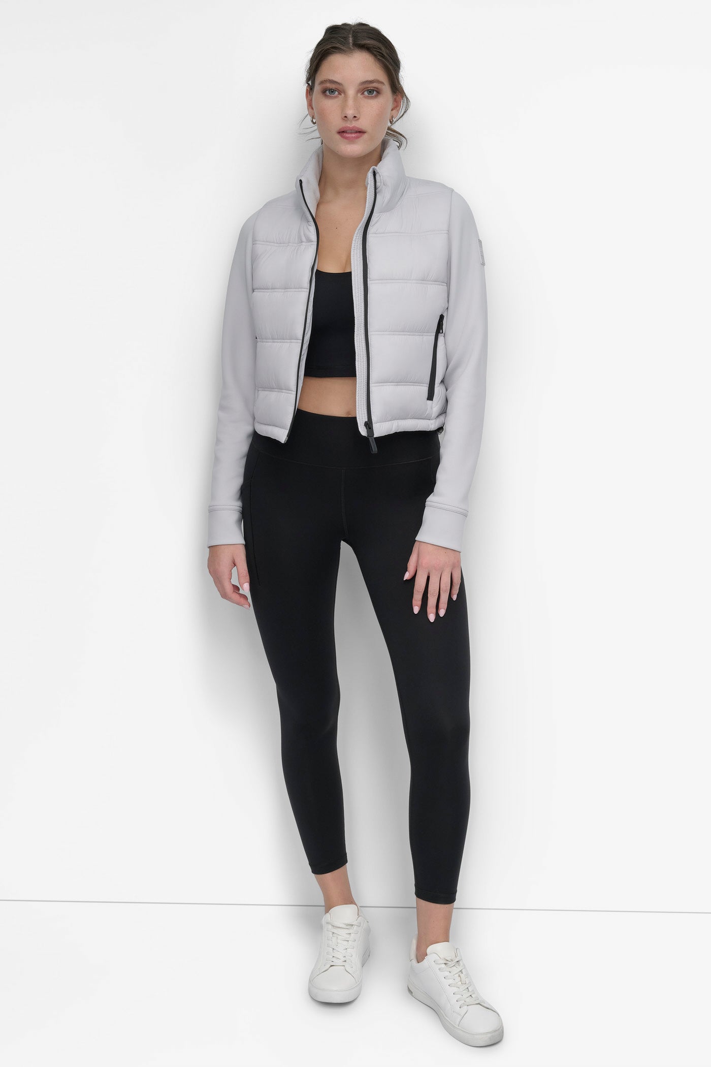 CROPPED SCUBA MIX PUFFER JACKET WITH POCKETS VIEW 8 | WOMENS COATS & JACKETS