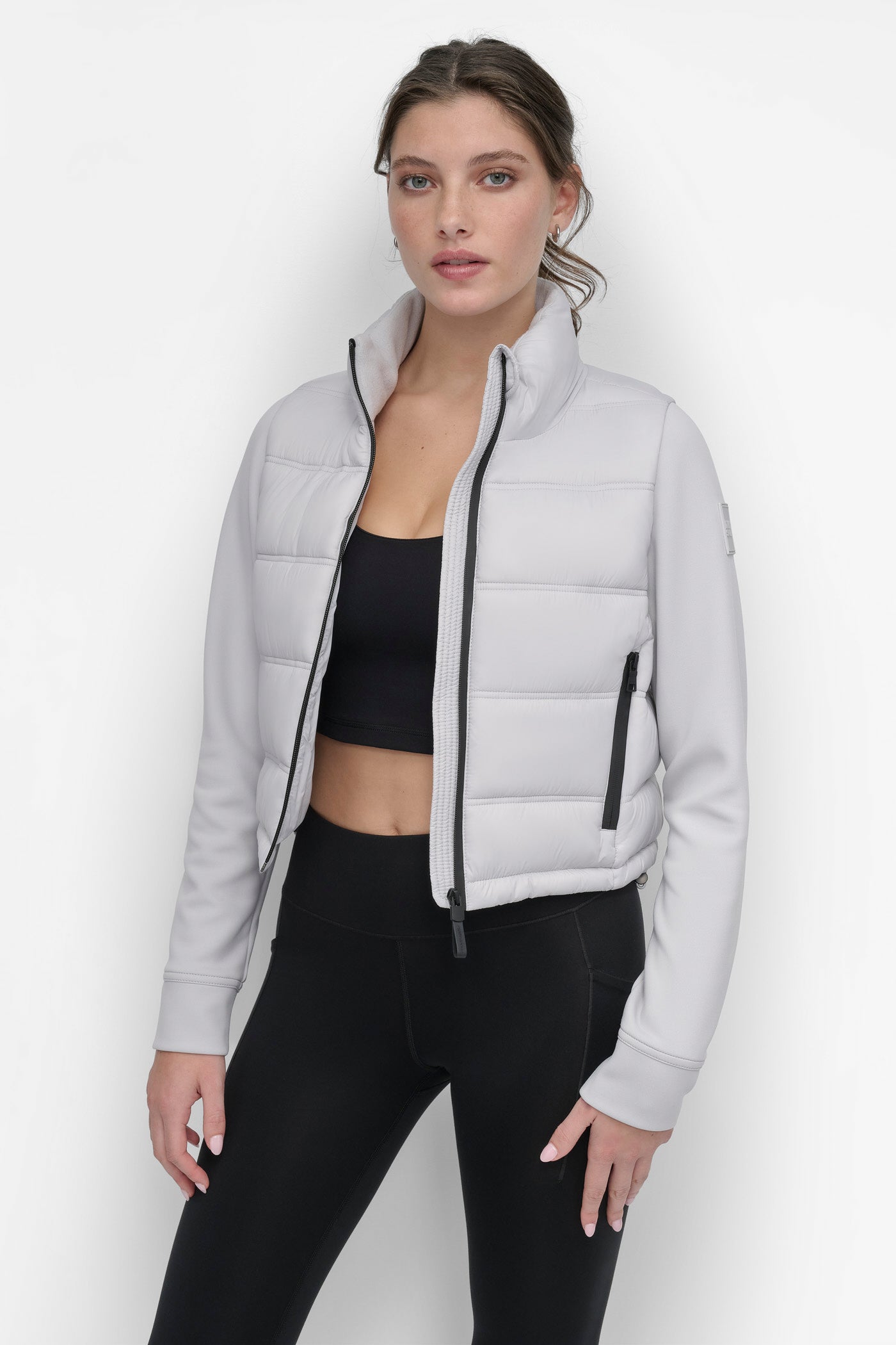 CROPPED SCUBA MIX PUFFER JACKET WITH POCKETS VIEW 4 | WOMENS COATS & JACKETS