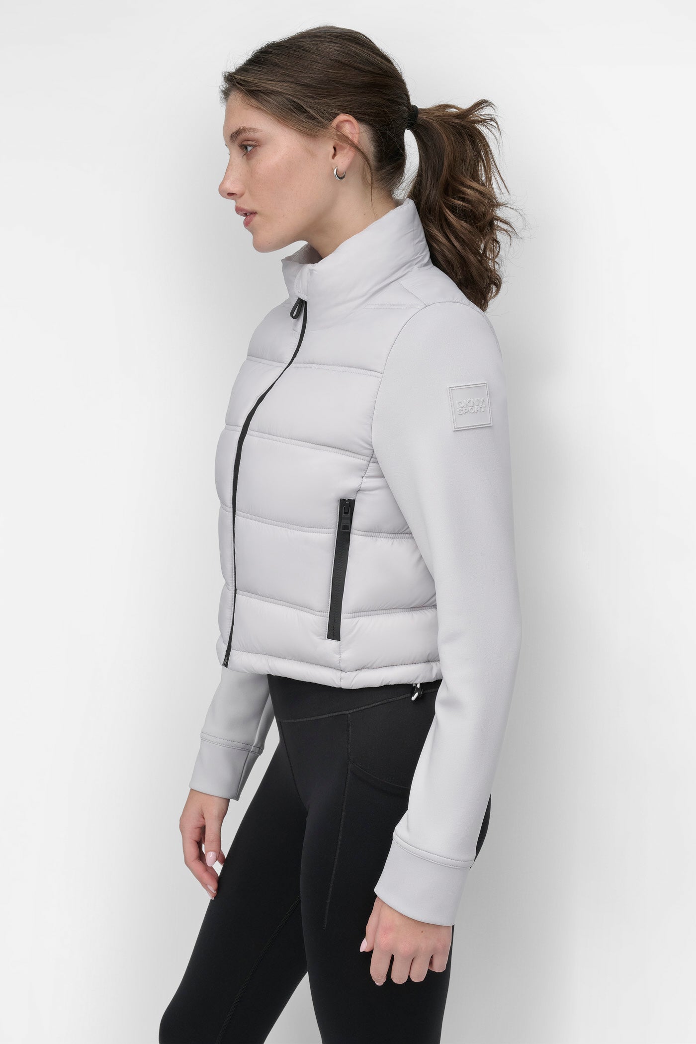 CROPPED SCUBA MIX PUFFER JACKET WITH POCKETS VIEW 3 | WOMENS COATS & JACKETS