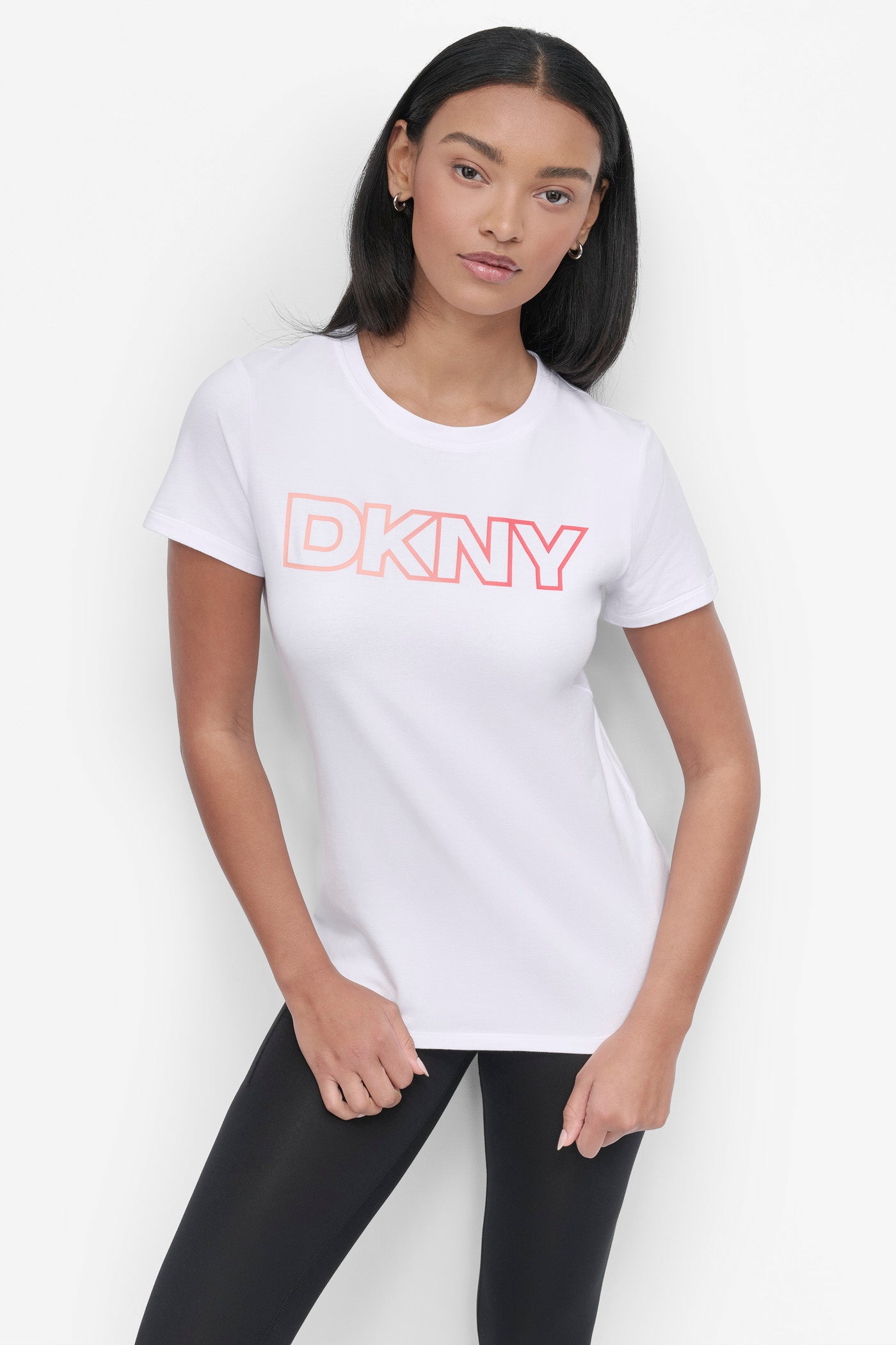 WHITE/ TROPICAL PEACH OMBRE OUTLINE LOGO CREW NECK TEE, FRONT VIEW | Clothing