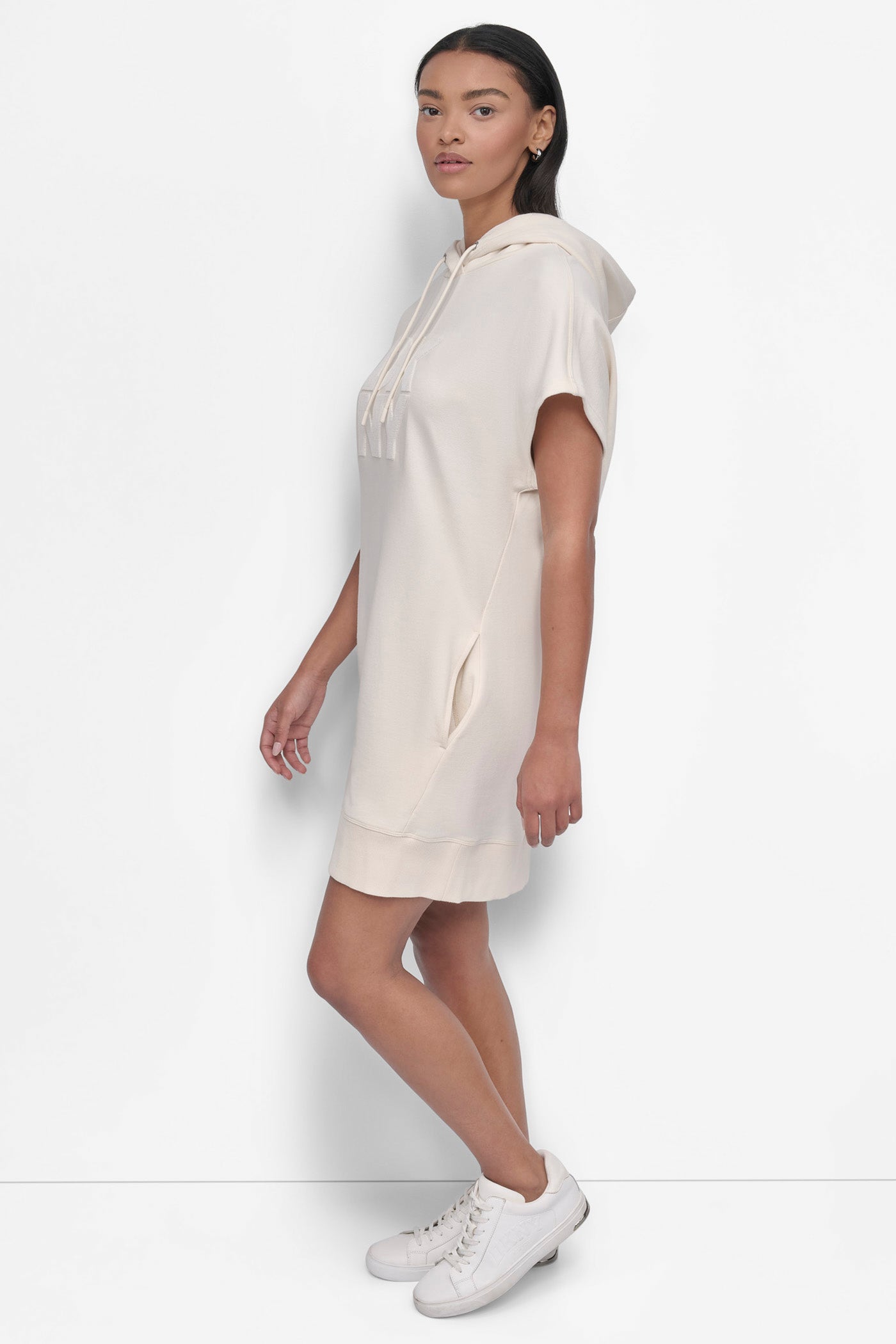 STACKED PLUSH VELVET LOGO HOODED SNEAKER DRESS VIEW 3 | Under $100
