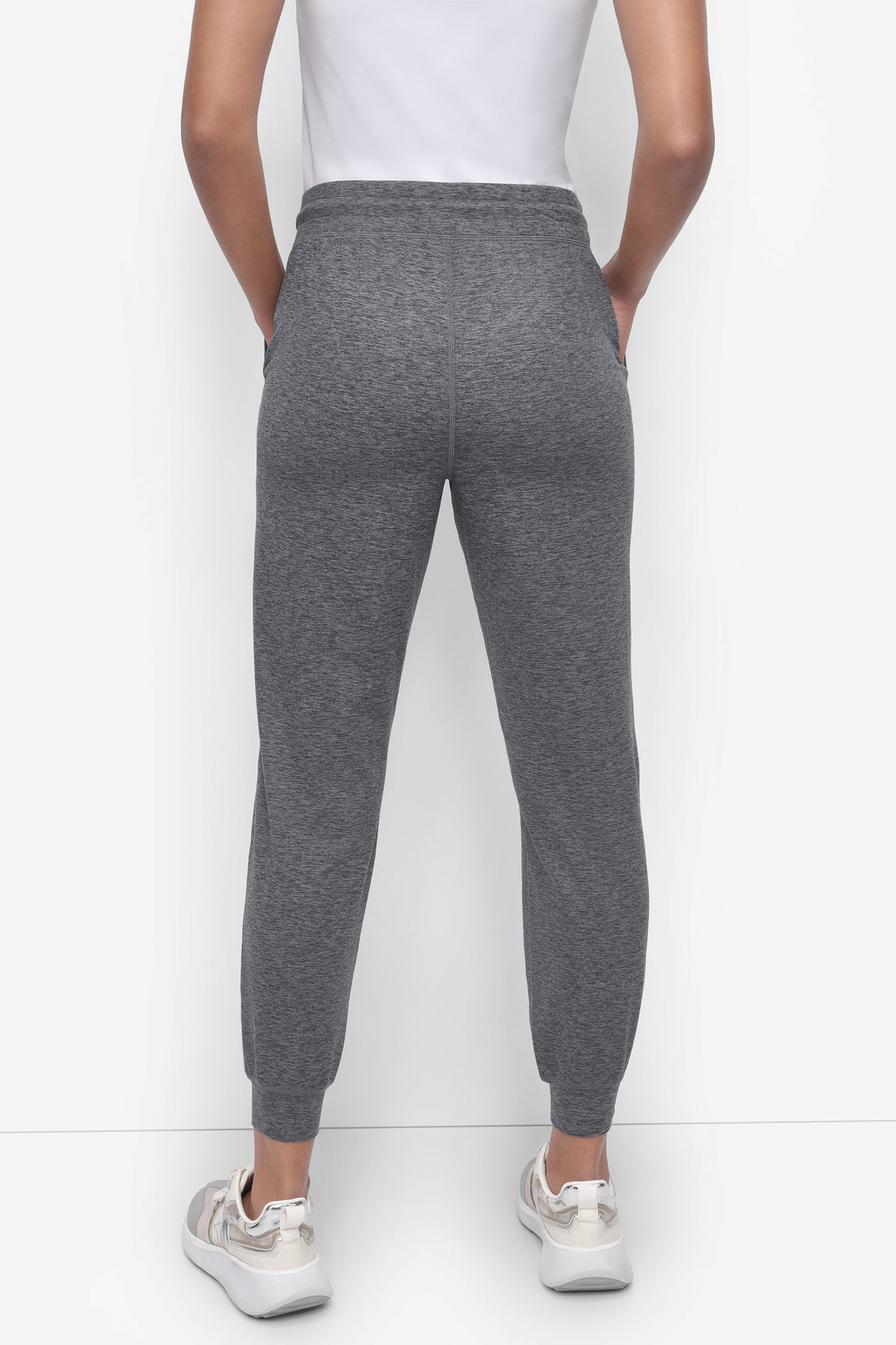 BLACK SPACEDYE CROPPED HIGH-RISE SLIM JOGGER, BACK VIEW | DKNY Sport