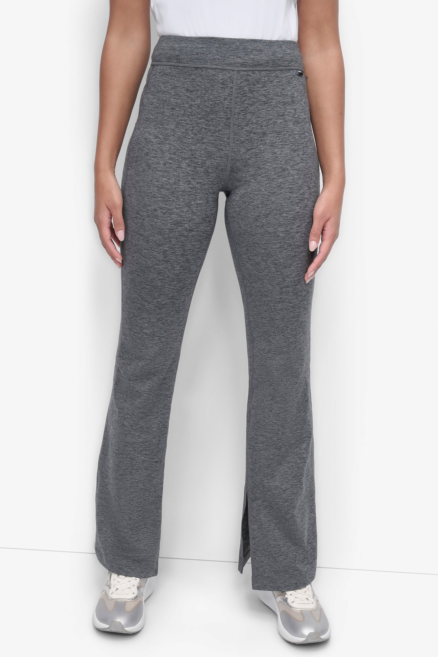 BLACK SPACEDYE MID-RISE VENTED FLARE PANTS, VIEW 1 | Sweatshirts & Joggers