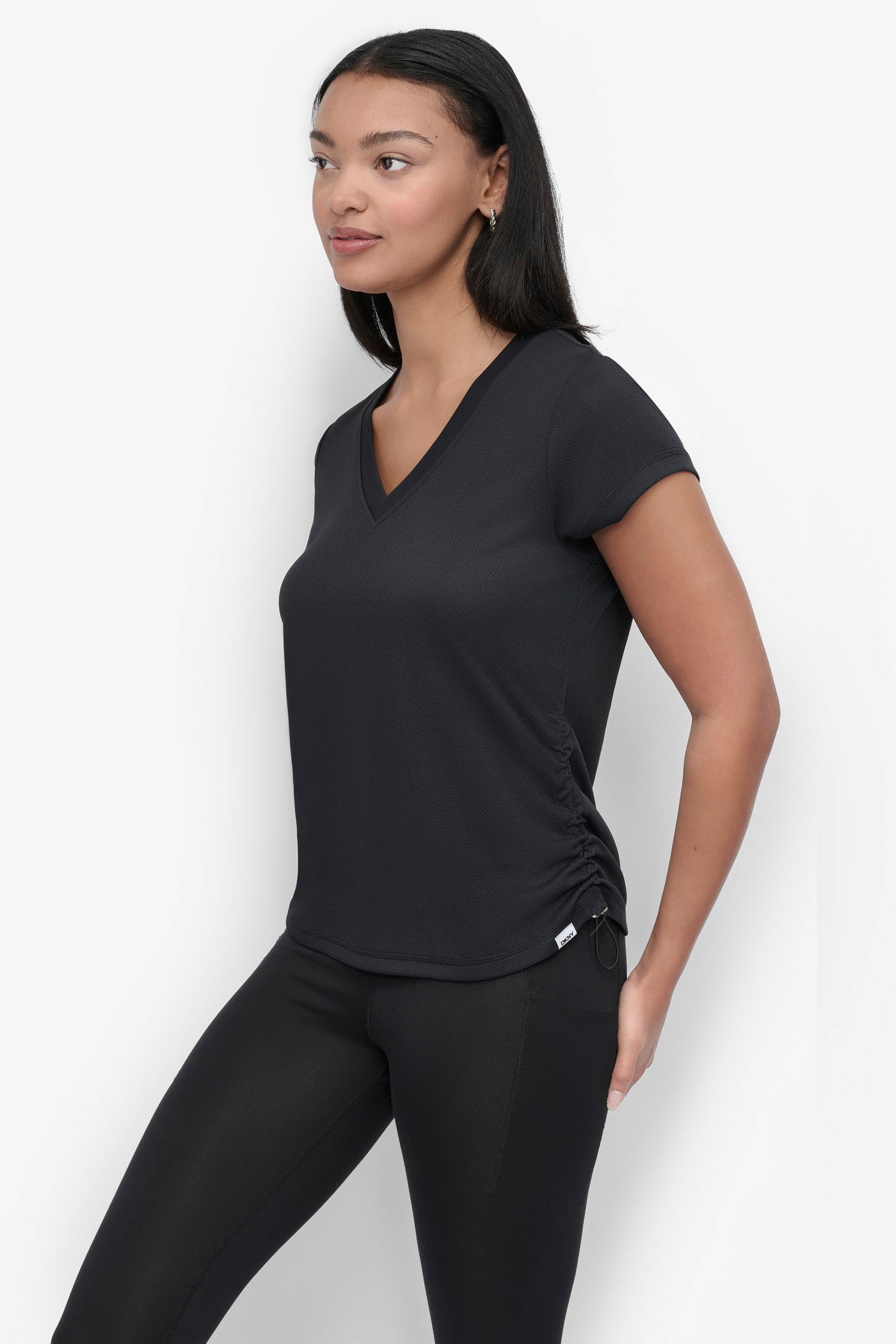 RUCHED TECH-MESH PERFORMANCE TEE VIEW 3 | Tees & Tanks