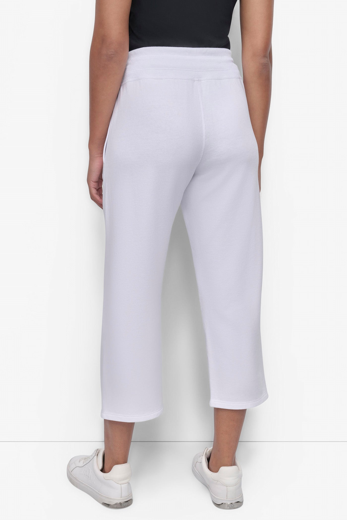 White MINI STUD LOGO CROP PANT, BACK VIEW | Sweatshirts & Joggers
