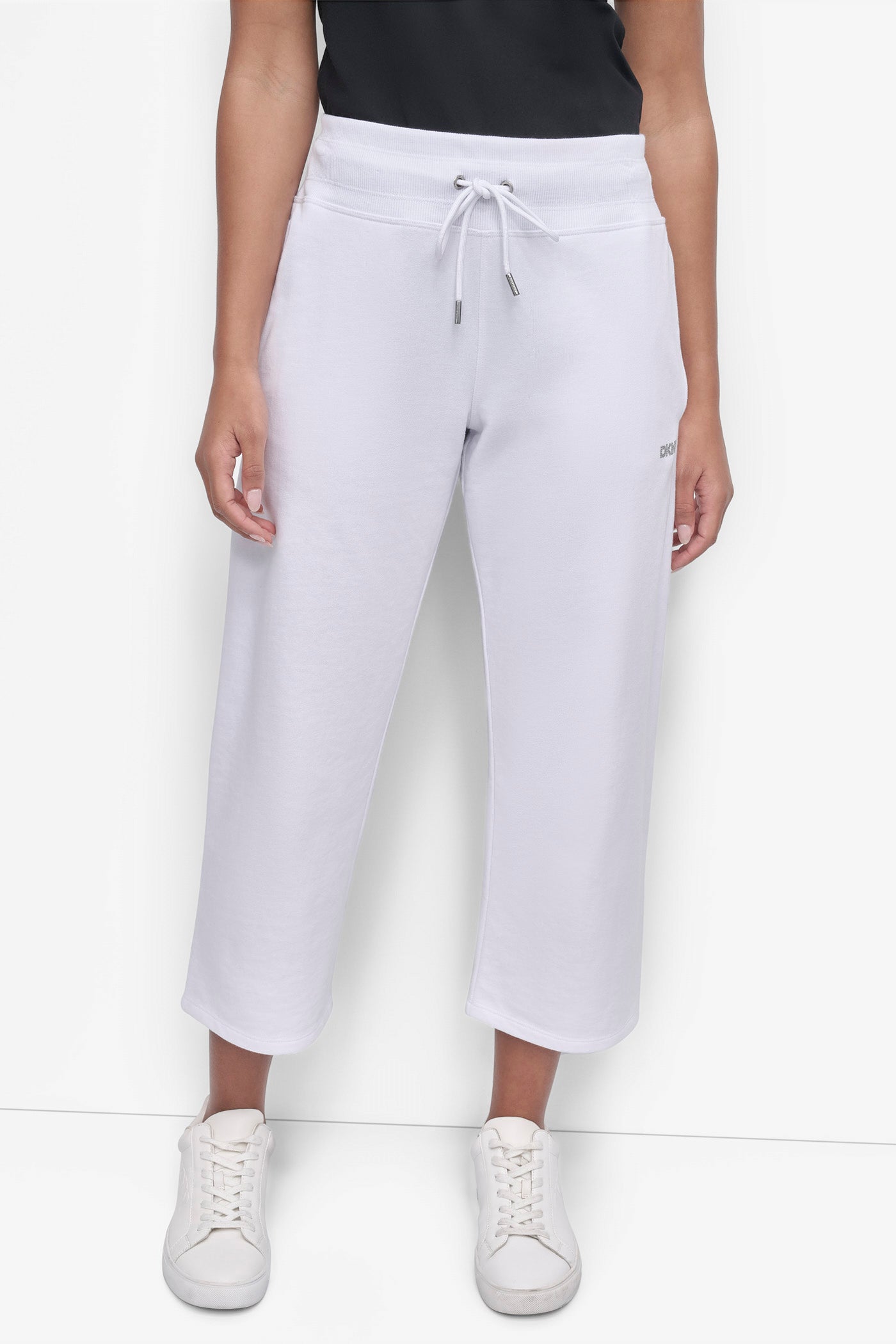 White MINI STUD LOGO CROP PANT, FRONT VIEW | Sweatshirts & Joggers