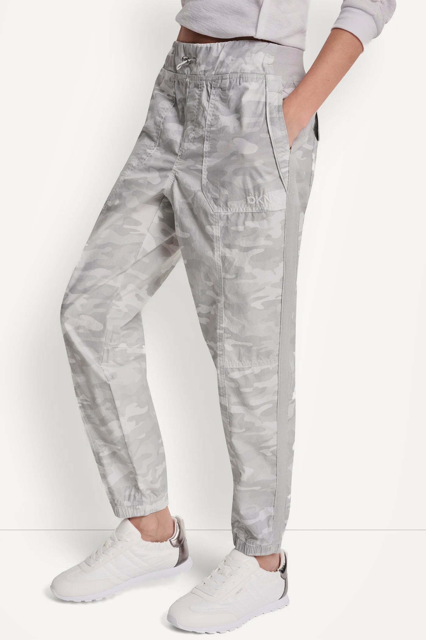 Camo Vapor Grey COTTON-POPLIN HIGH-RISE SLIM UTILITY JOGGER, VIEW 1 | MUST-HAVES