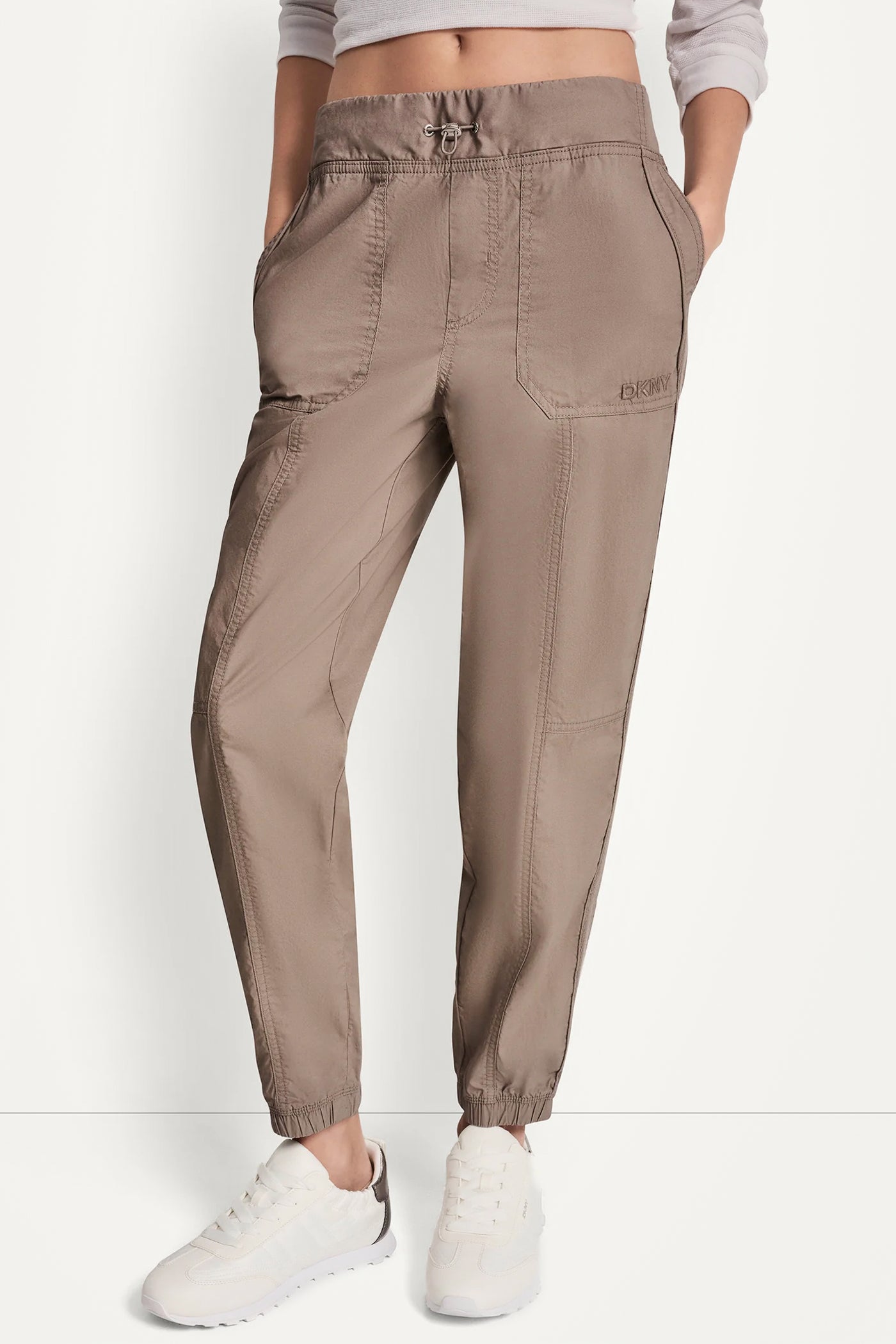 Mushroom COTTON-POPLIN HIGH-RISE SLIM UTILITY JOGGER, FRONT VIEW | MUST-HAVES