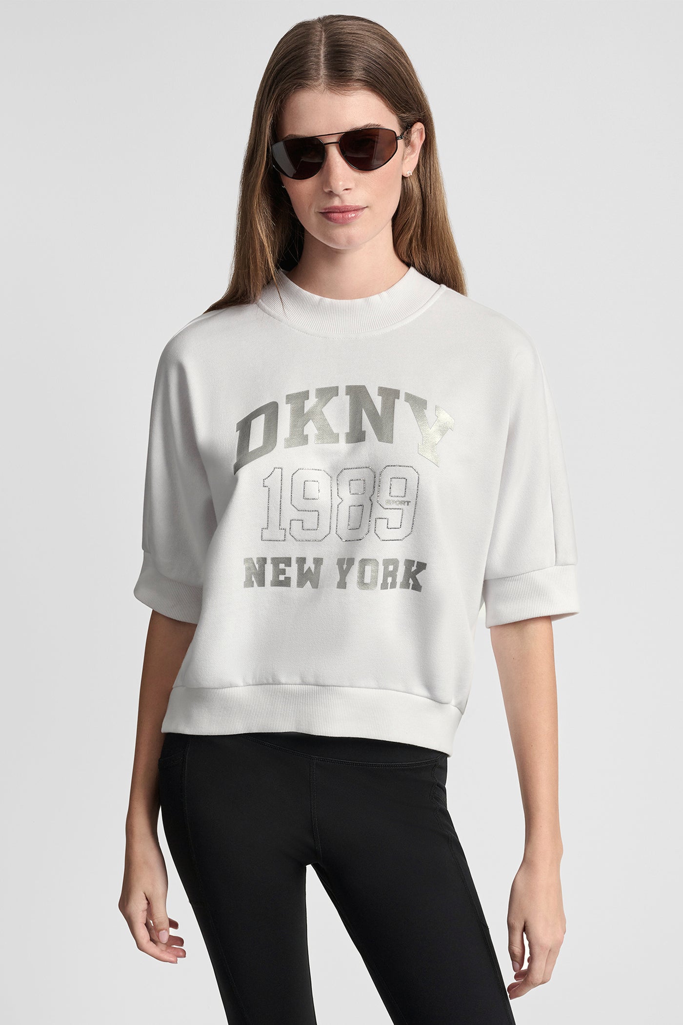 White DKNY 1989 RHINESTUD LOGO PULLOVER, VIEW 1 | Sweatshirts & Joggers