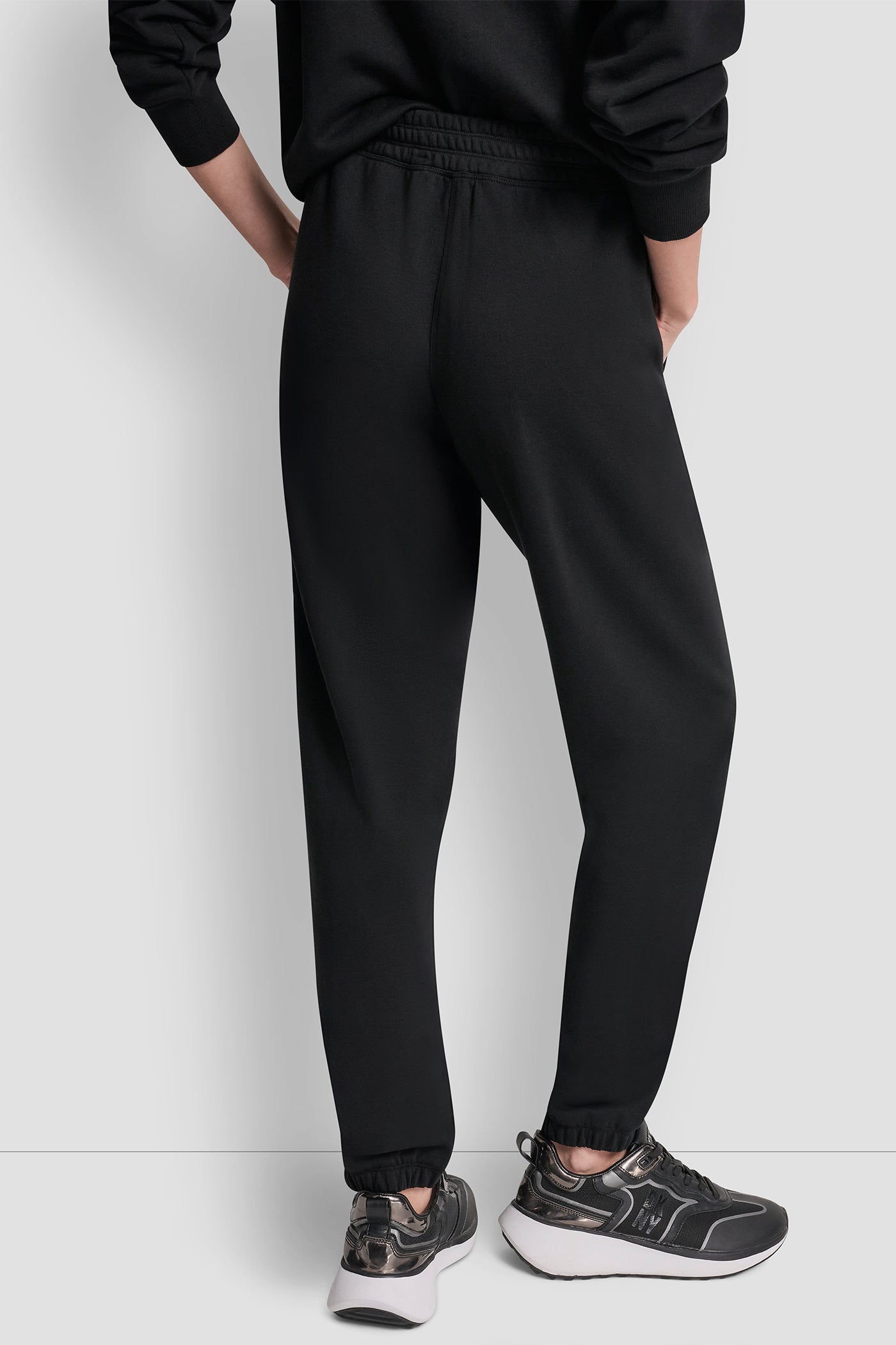 Black DKNY 1989 RHINESTUD LOGO JOGGER, BACK VIEW | Sweatshirts & Joggers