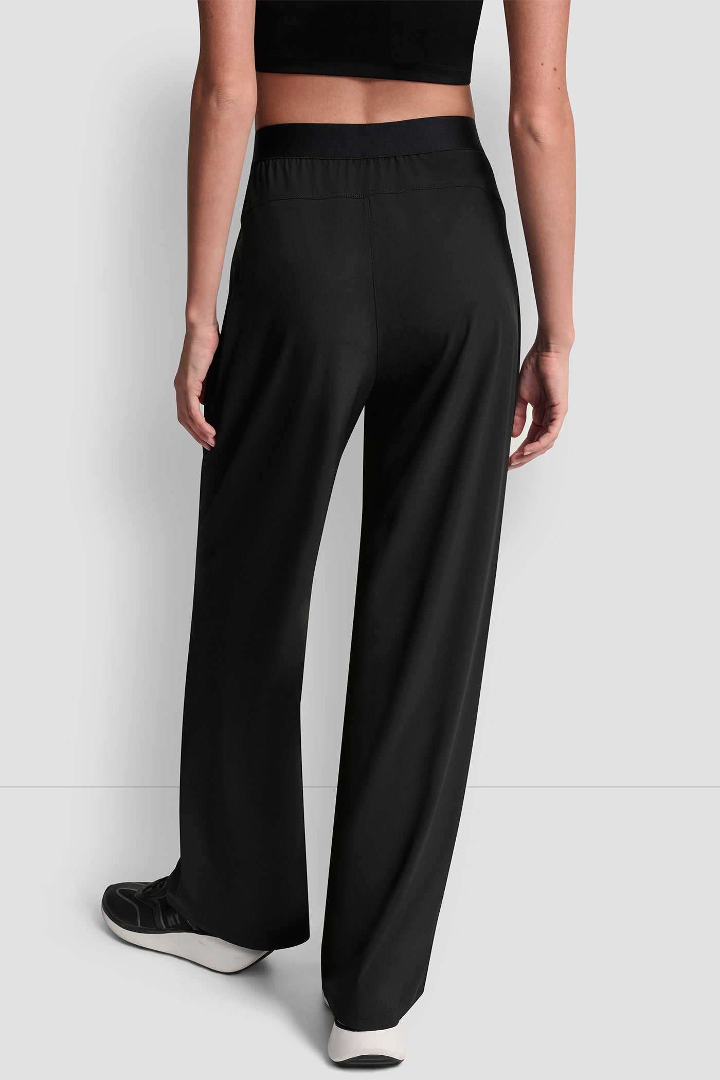Black HIGH RISE WIDE LEG PANT WITH LOGO WAISTBAND, VIEW 2 | Clothing