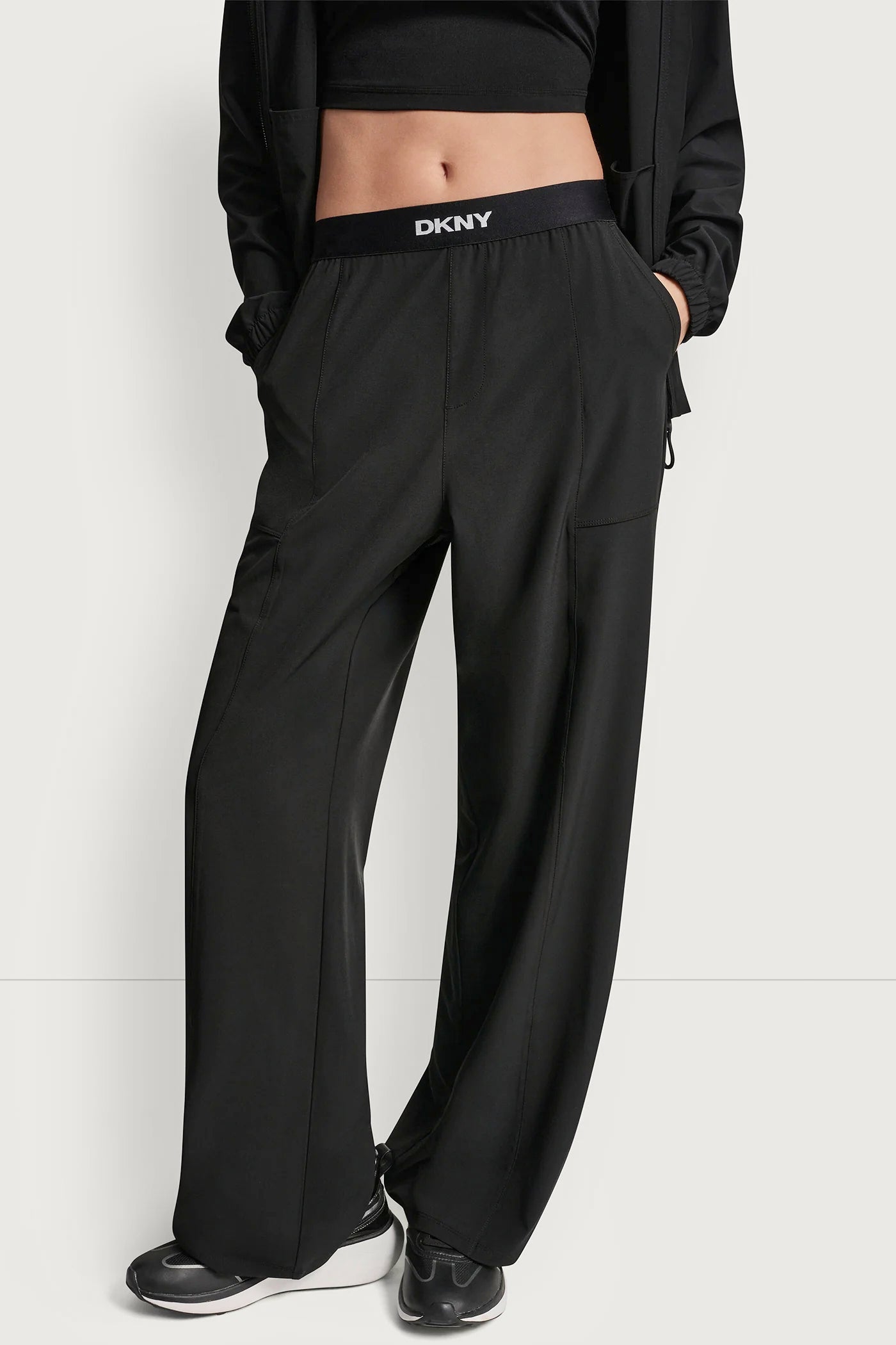Black HIGH-RISE LOGO-WAIST WIDE-LEG PANT, VIEW 2 | SALE
