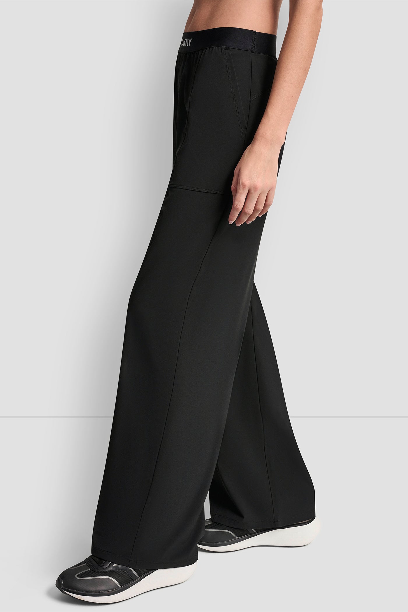 HIGH RISE WIDE LEG PANT WITH LOGO WAISTBAND VIEW 4 | Clothing