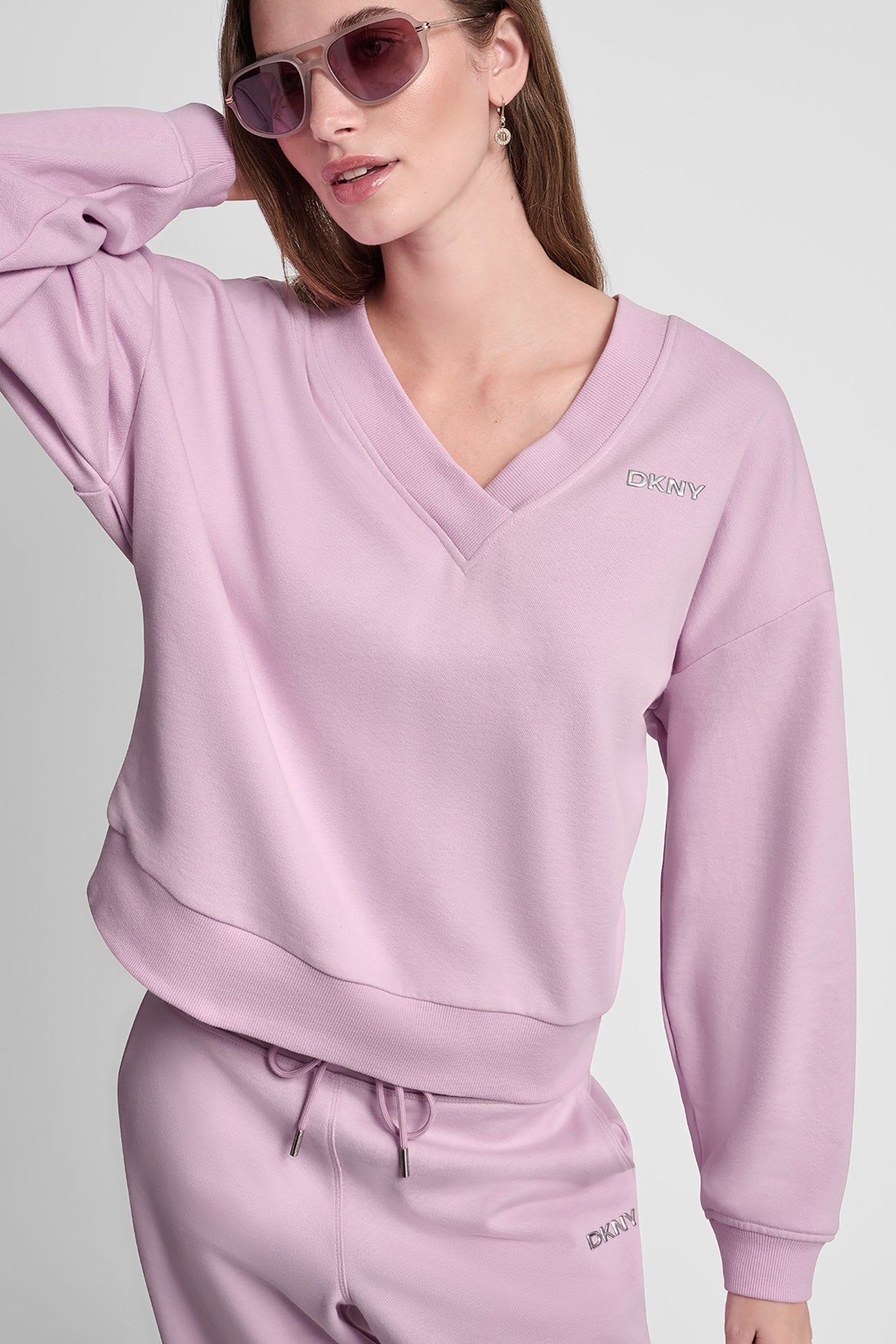 Pink Lavender METALLIC LOGO SWEATSHIRT, VIEW 1 | MATCHING SETS
