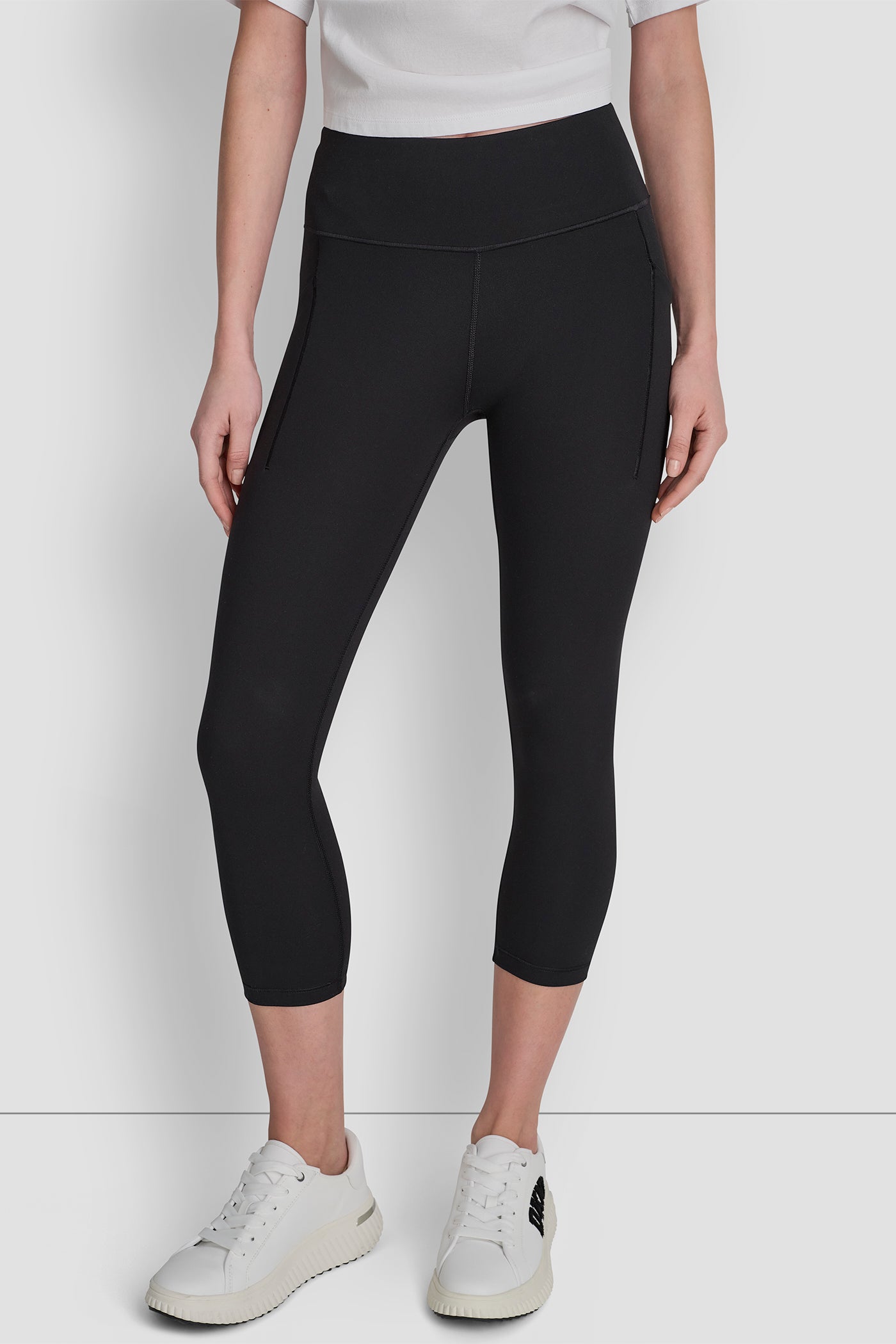 Black BALANCE COMPRESSION HIGH-WAIST CROPPED LEGGING, FRONT VIEW | DKNY Sport
