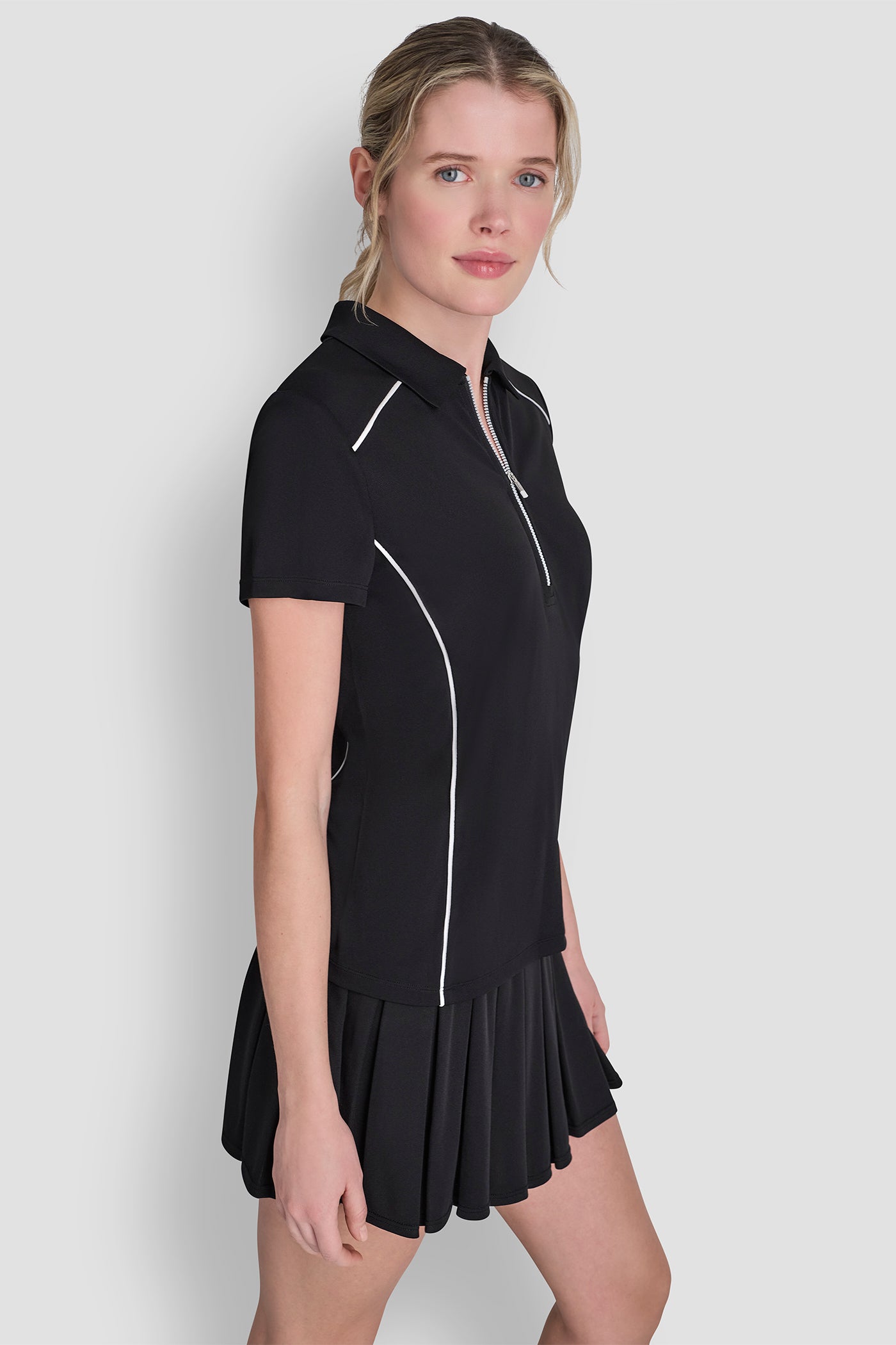 COURT PIQUÉ PIPED HALF-ZIP POLO VIEW 4 | WOMEN'S SWEATERS & TOPS