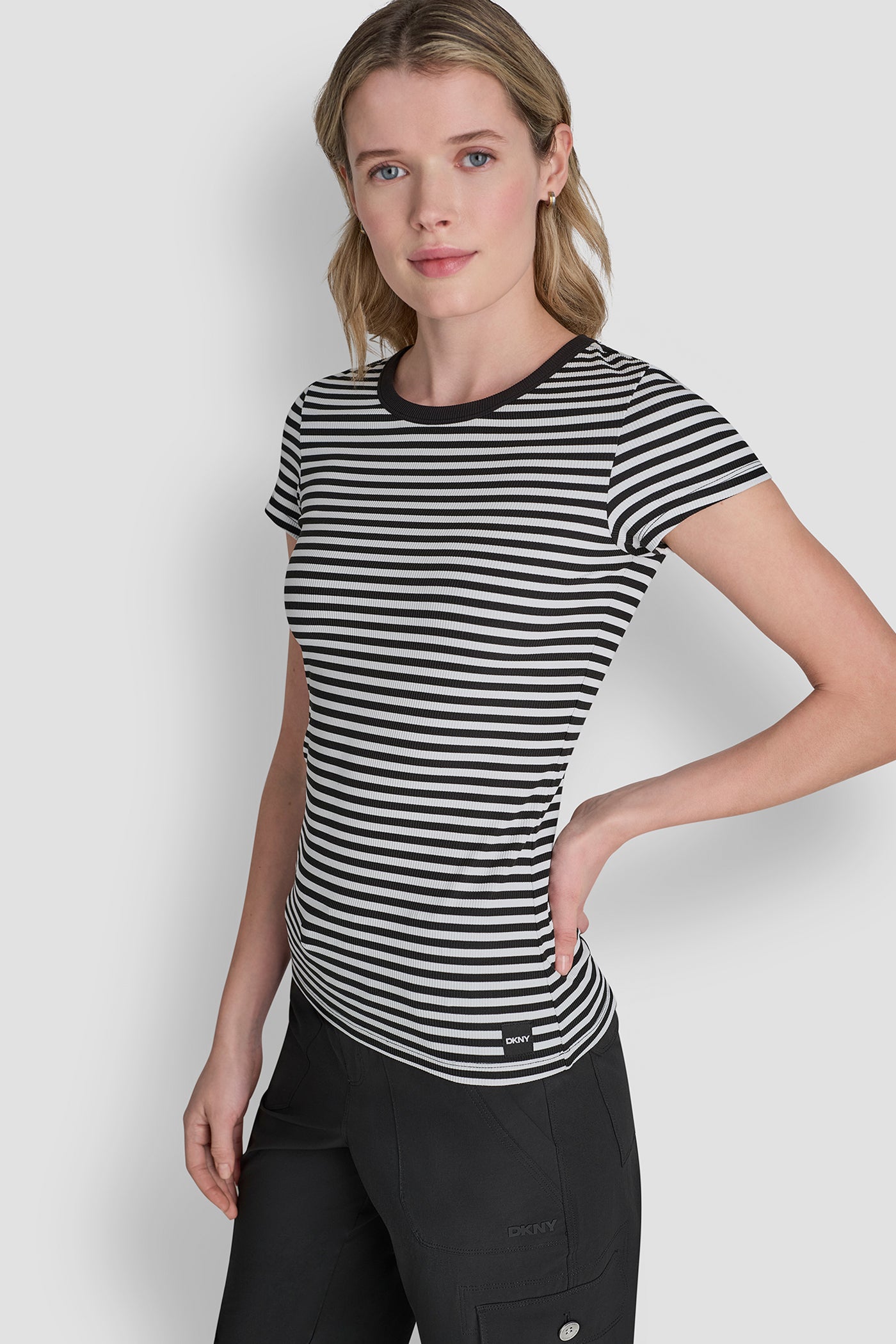 HUDSON RIB TEE WITH TONAL LOGO VIEW 3 | DKNY Sport