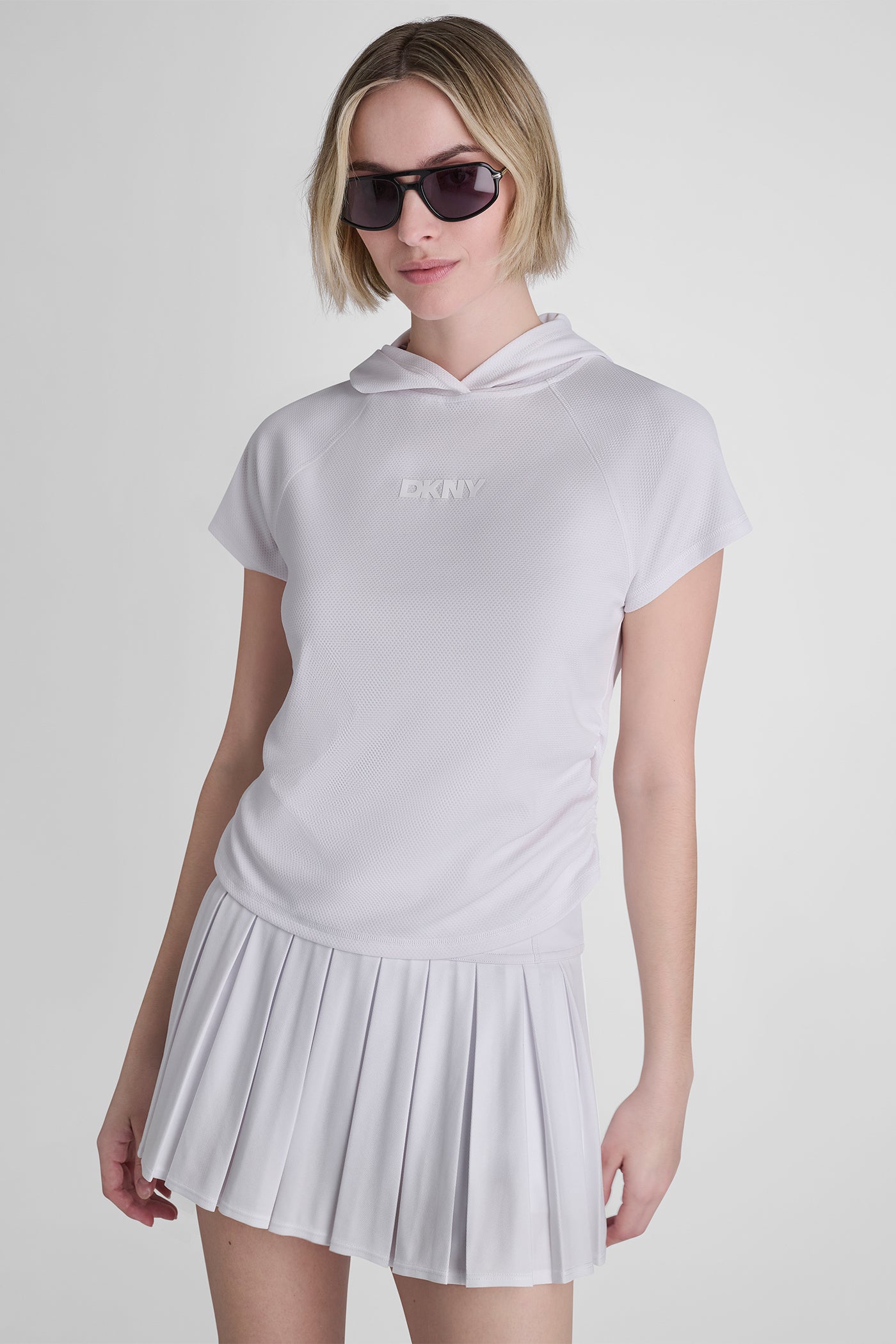 White MESH HOODED LOGO TEE, VIEW 1 | Sport Essentials