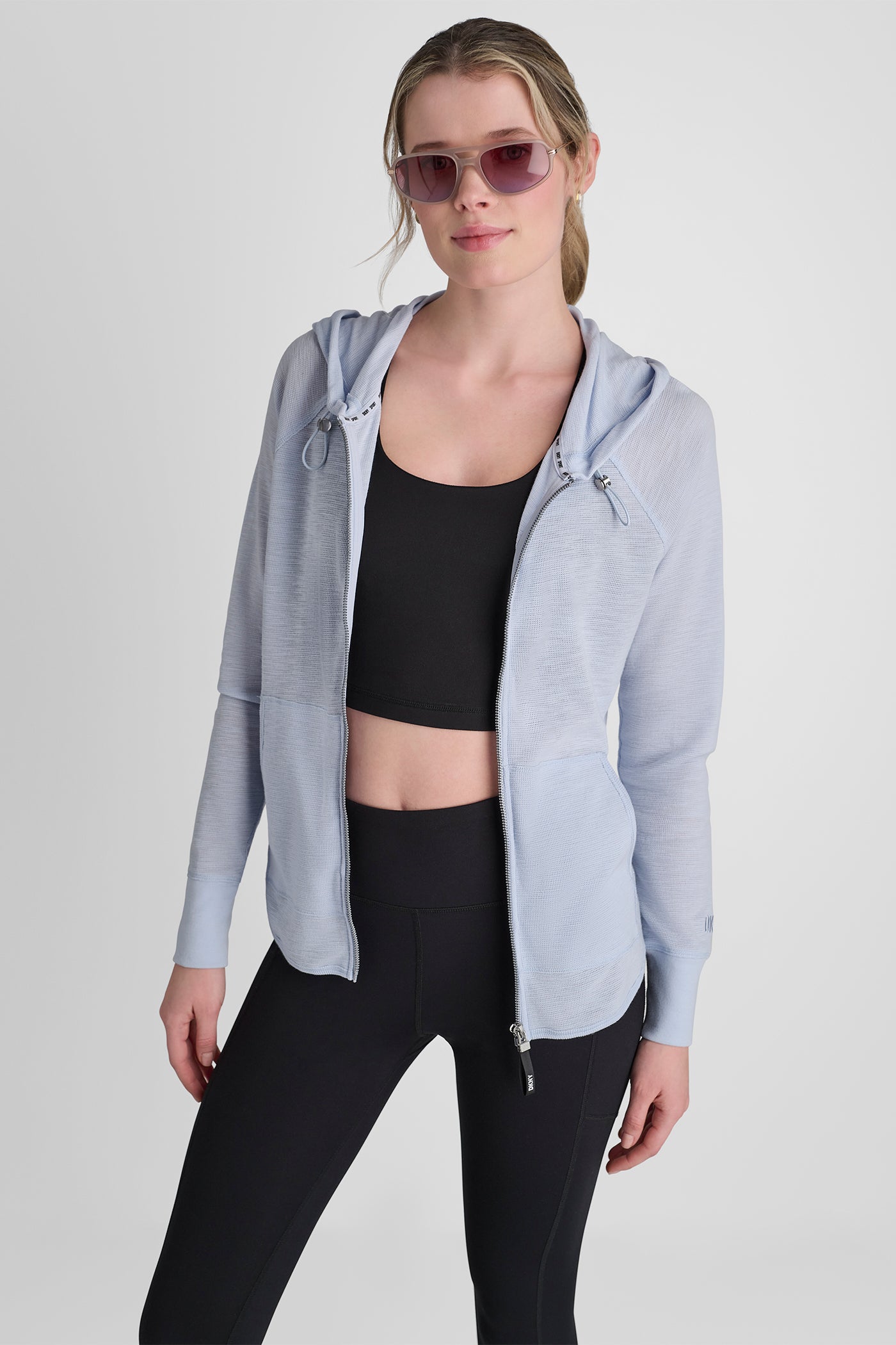Frost Blue MINI WAFFLE FULL-ZIP HOODIE, VIEW 1 | MUST-HAVES