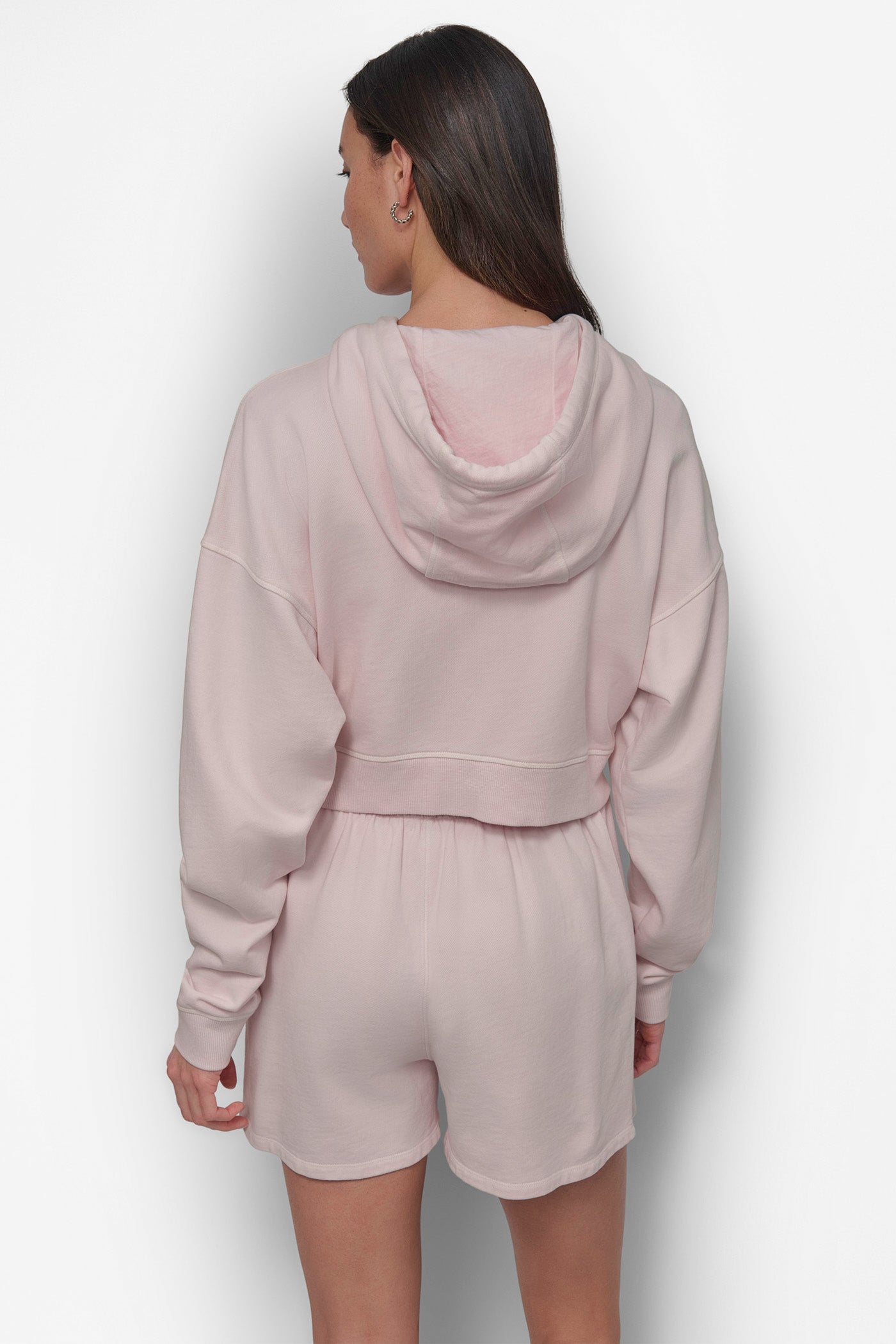 BLISS RIB PANELED ZIP UP HOODIE, BACK VIEW | DKNY Sport