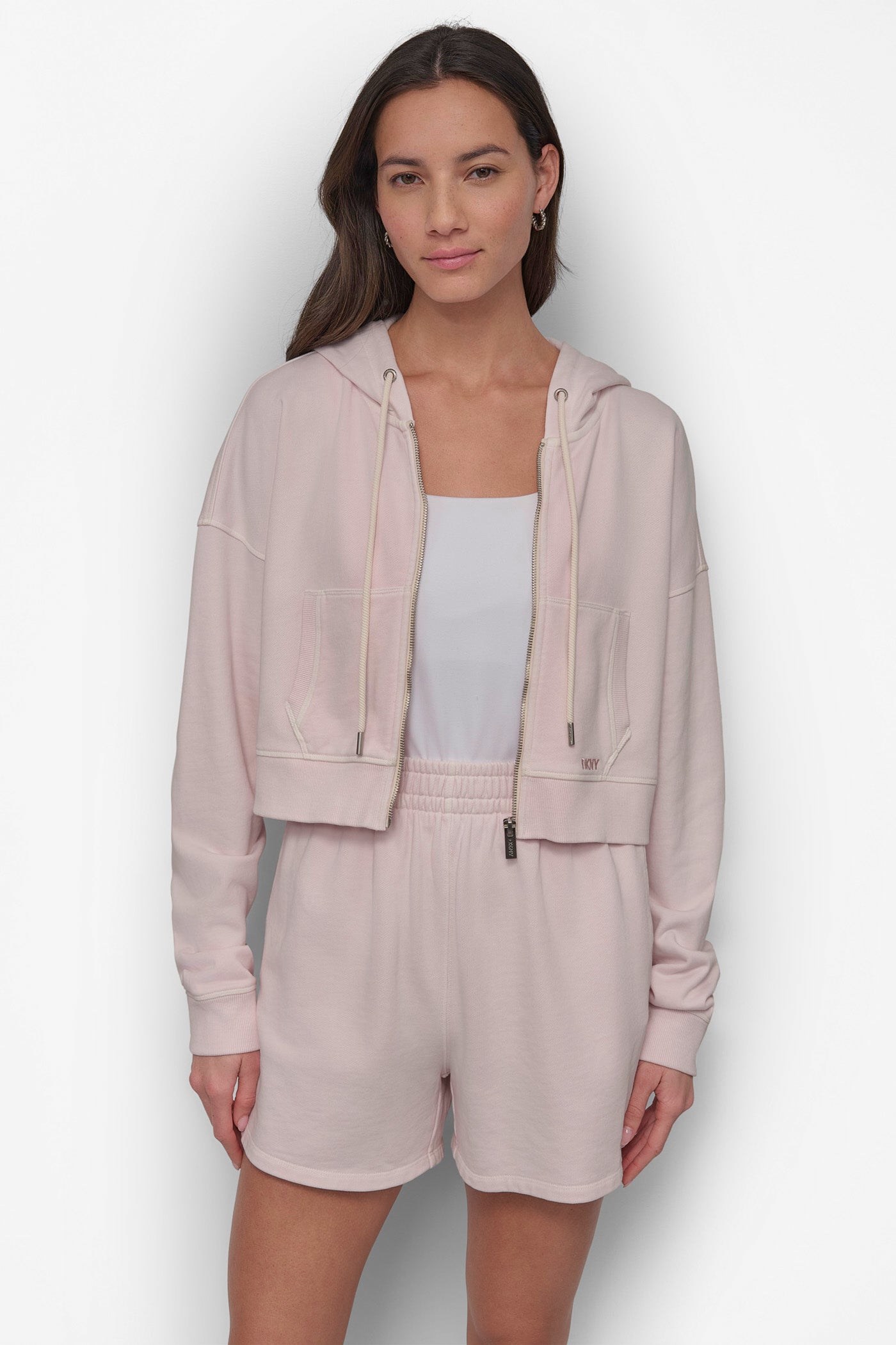 BLISS RIB PANELED ZIP UP HOODIE, FRONT VIEW | DKNY Sport