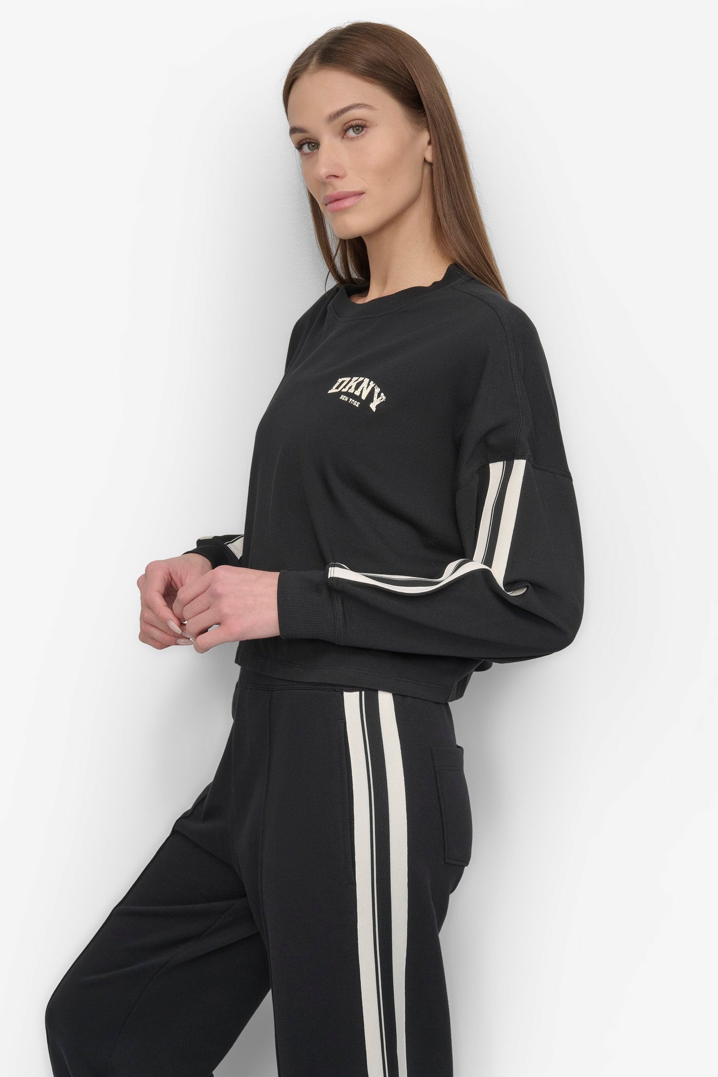 DISTRESSED VARSITY LOGO TEE WITH TRACK VIEW 3 | Sweatshirts & Joggers