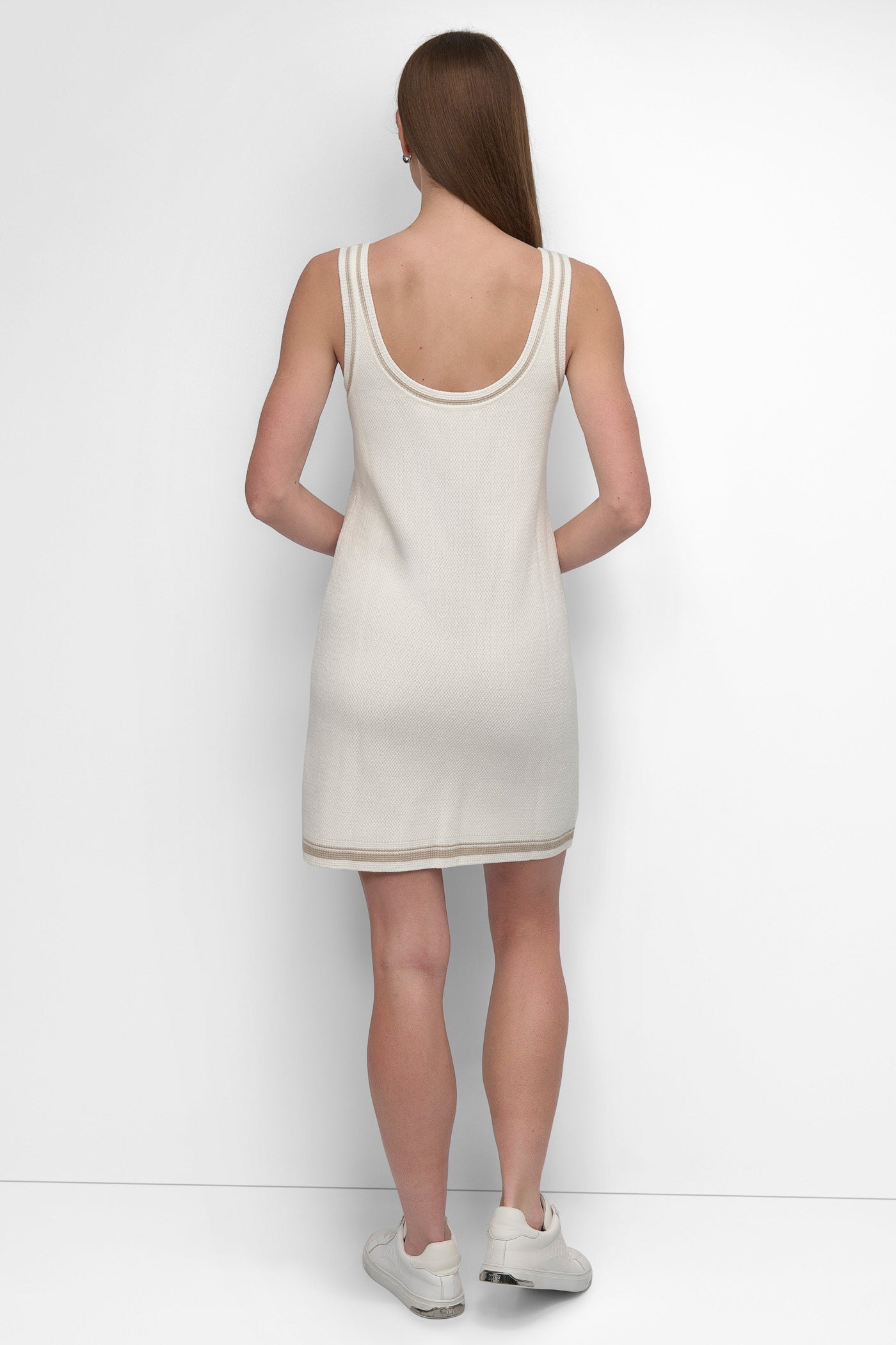 IVORY/ PEBBLE MINI COURT SWEATER TANK DRESS, BACK VIEW | SALE DRESSES