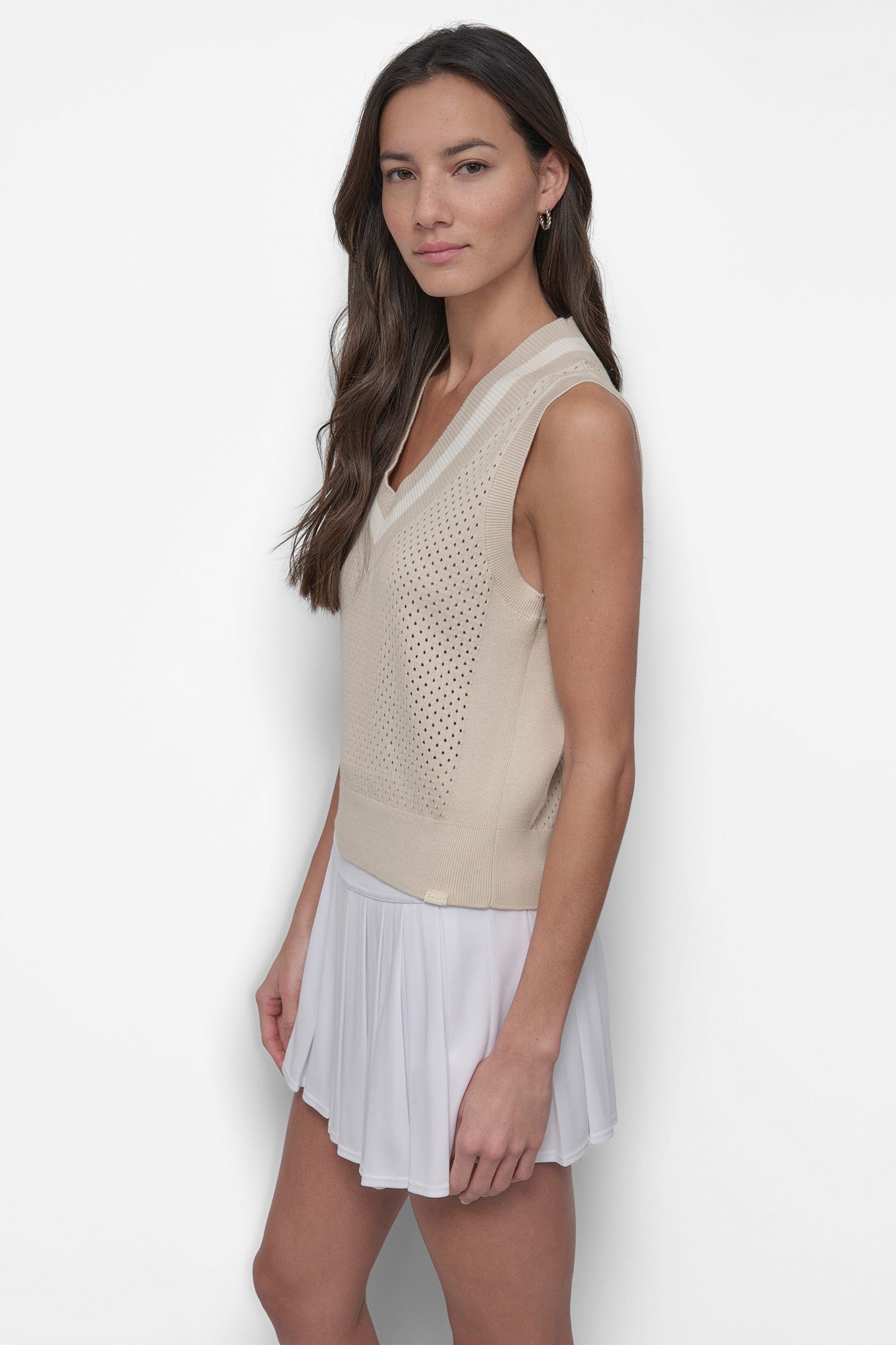 STRIPED MESH POINTELLE SWEATER VEST VIEW 3