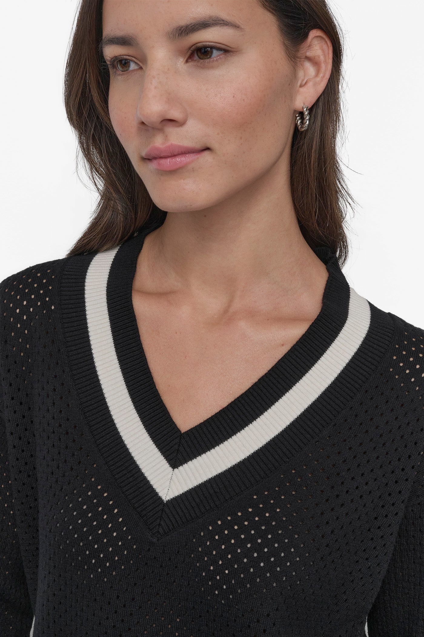 STRIPED SPORT MESH POINTELLE SWEATER VIEW 4