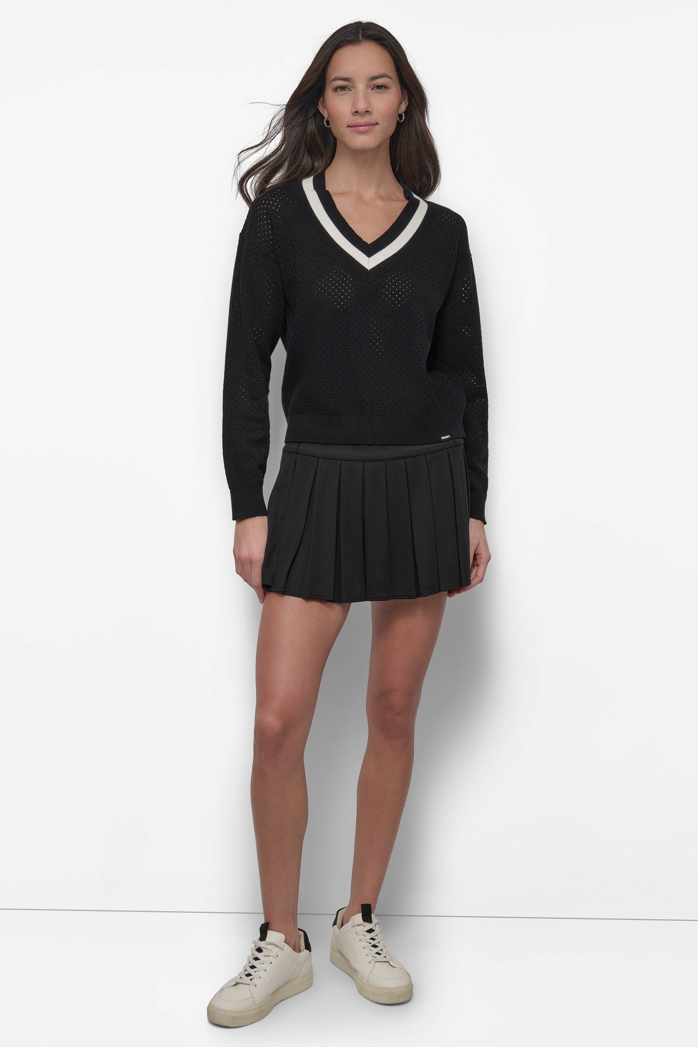 STRIPED SPORT MESH POINTELLE SWEATER VIEW 7
