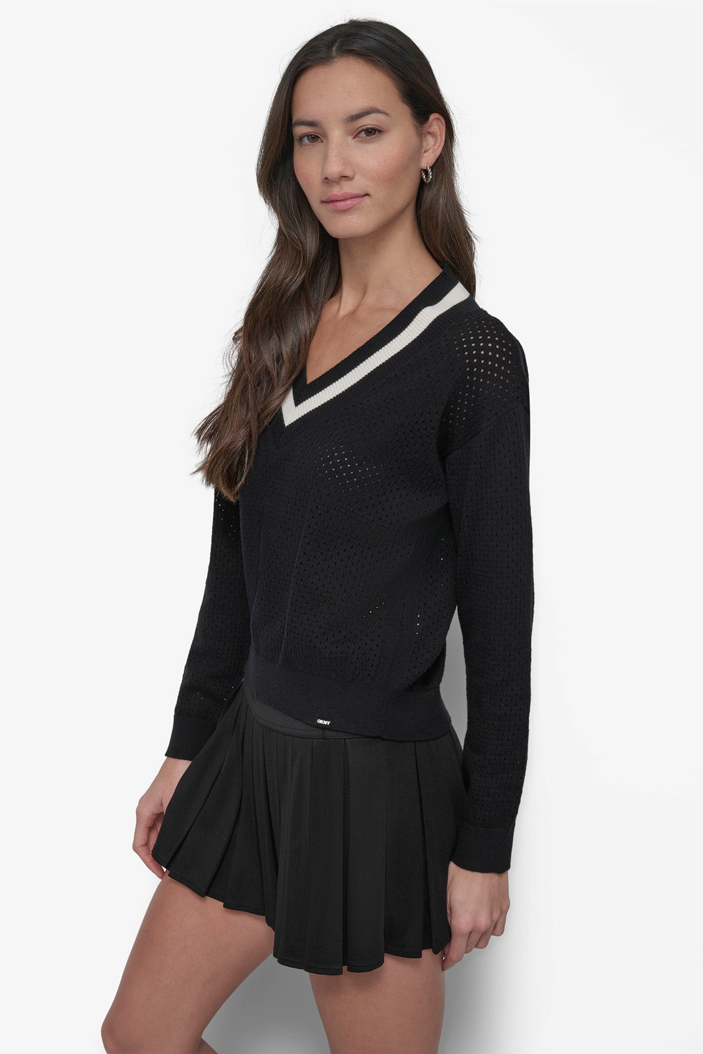 STRIPED SPORT MESH POINTELLE SWEATER VIEW 3