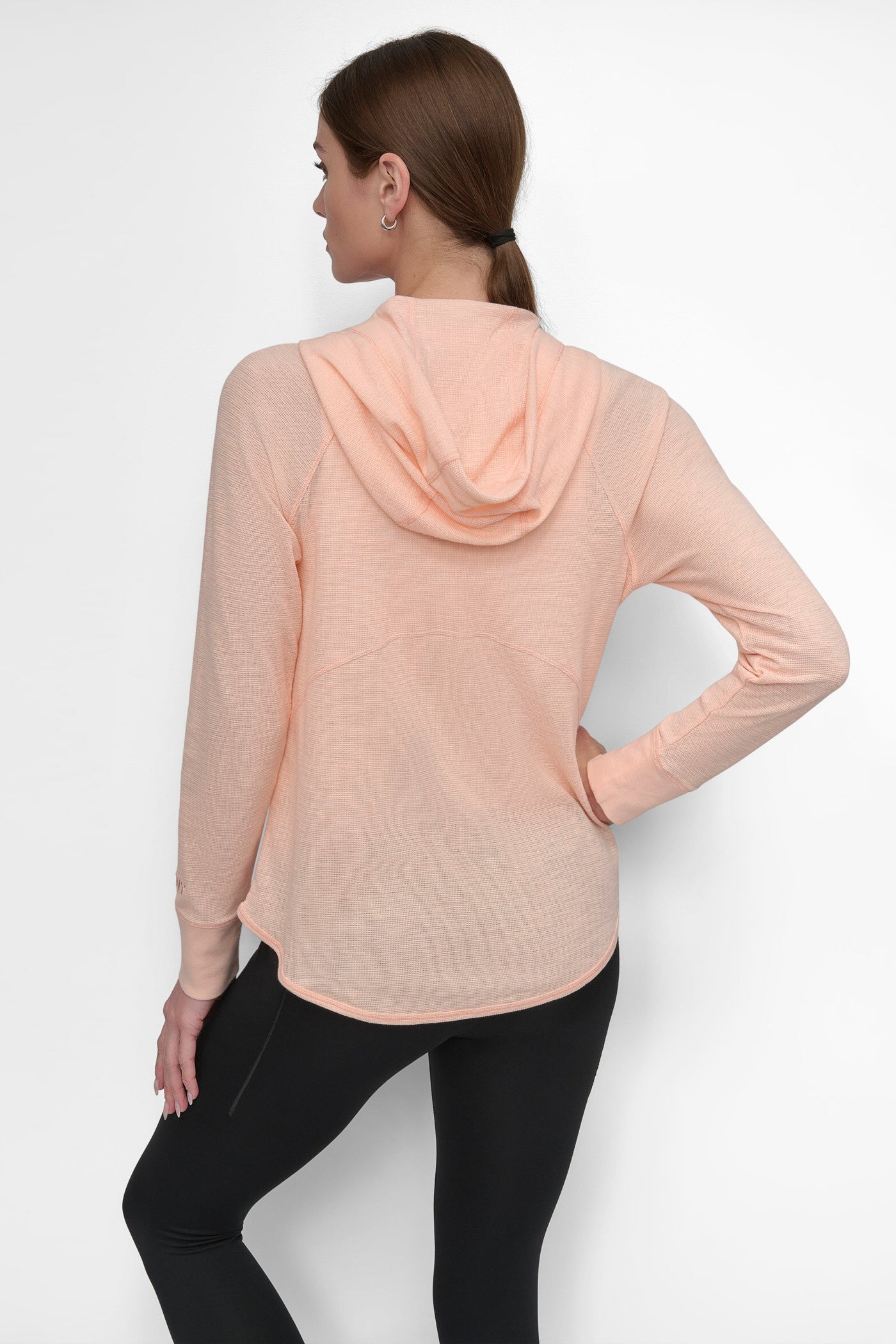 TROPICAL PEACH SLUB WAFFLE KNIT HOODIE, BACK VIEW | Sweatshirts & Joggers