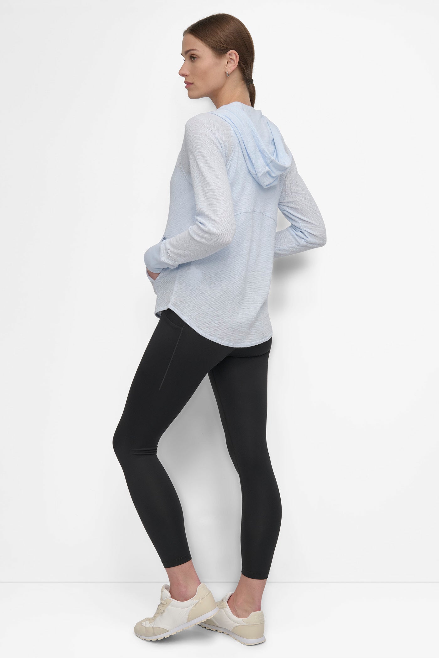 SKYWAY BLUE SLUB WAFFLE KNIT HOODIE, BACK VIEW | Sweatshirts & Joggers