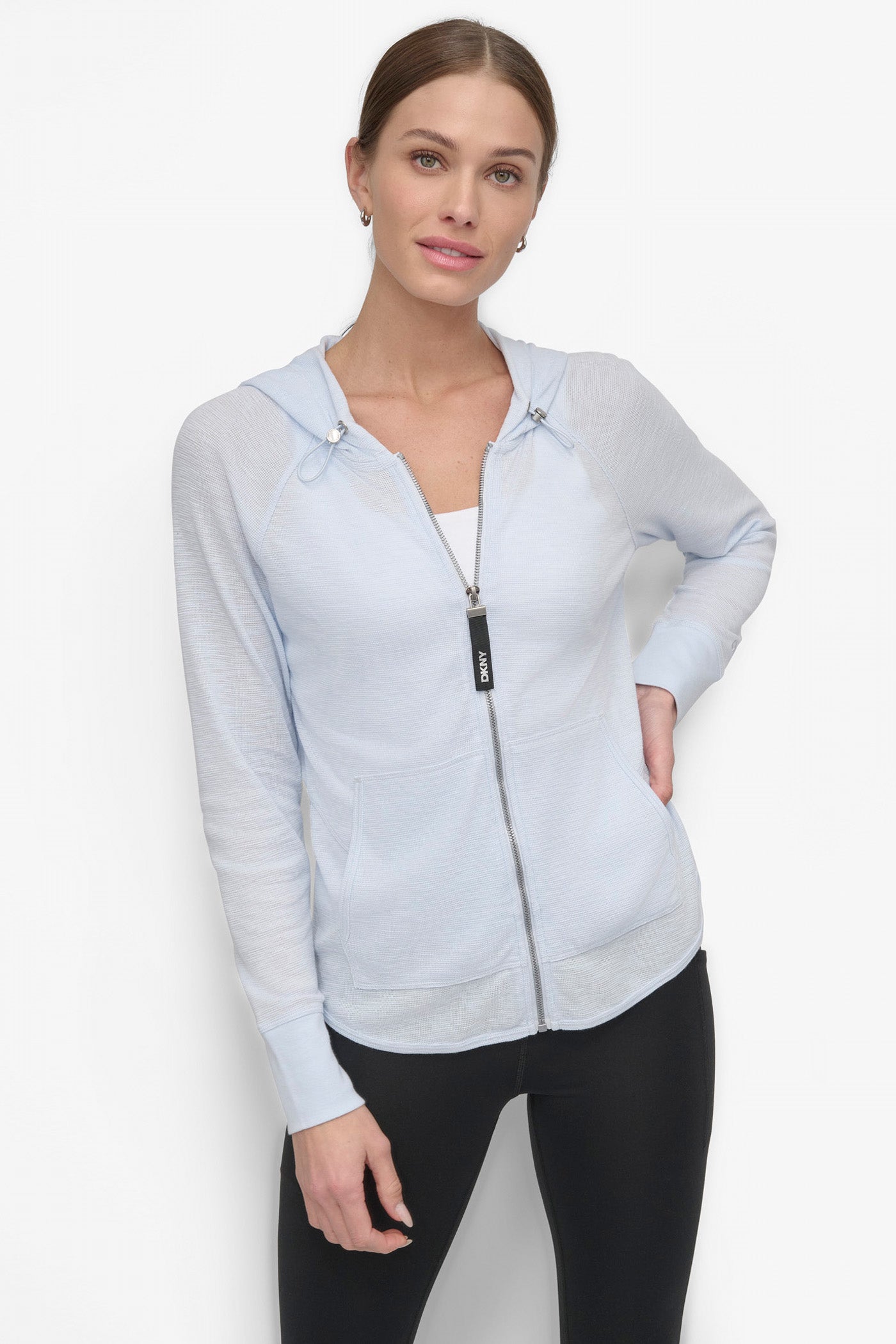 SKYWAY BLUE SLUB WAFFLE KNIT HOODIE, FRONT VIEW | Sweatshirts & Joggers