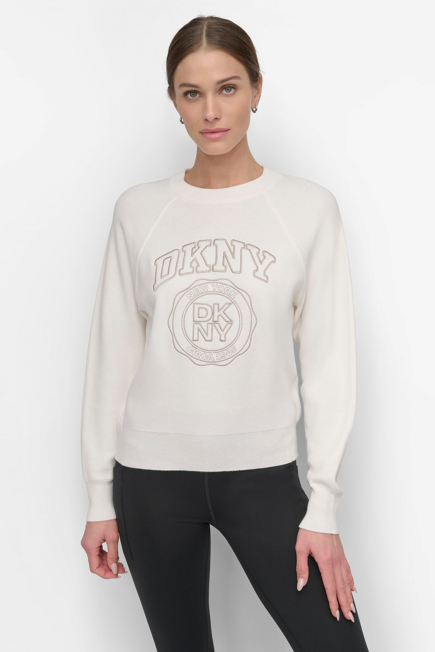 Ivory/Pebble VARSITY EMBROIDERY CREW PULLOVER, FRONT VIEW | Tees & Tanks