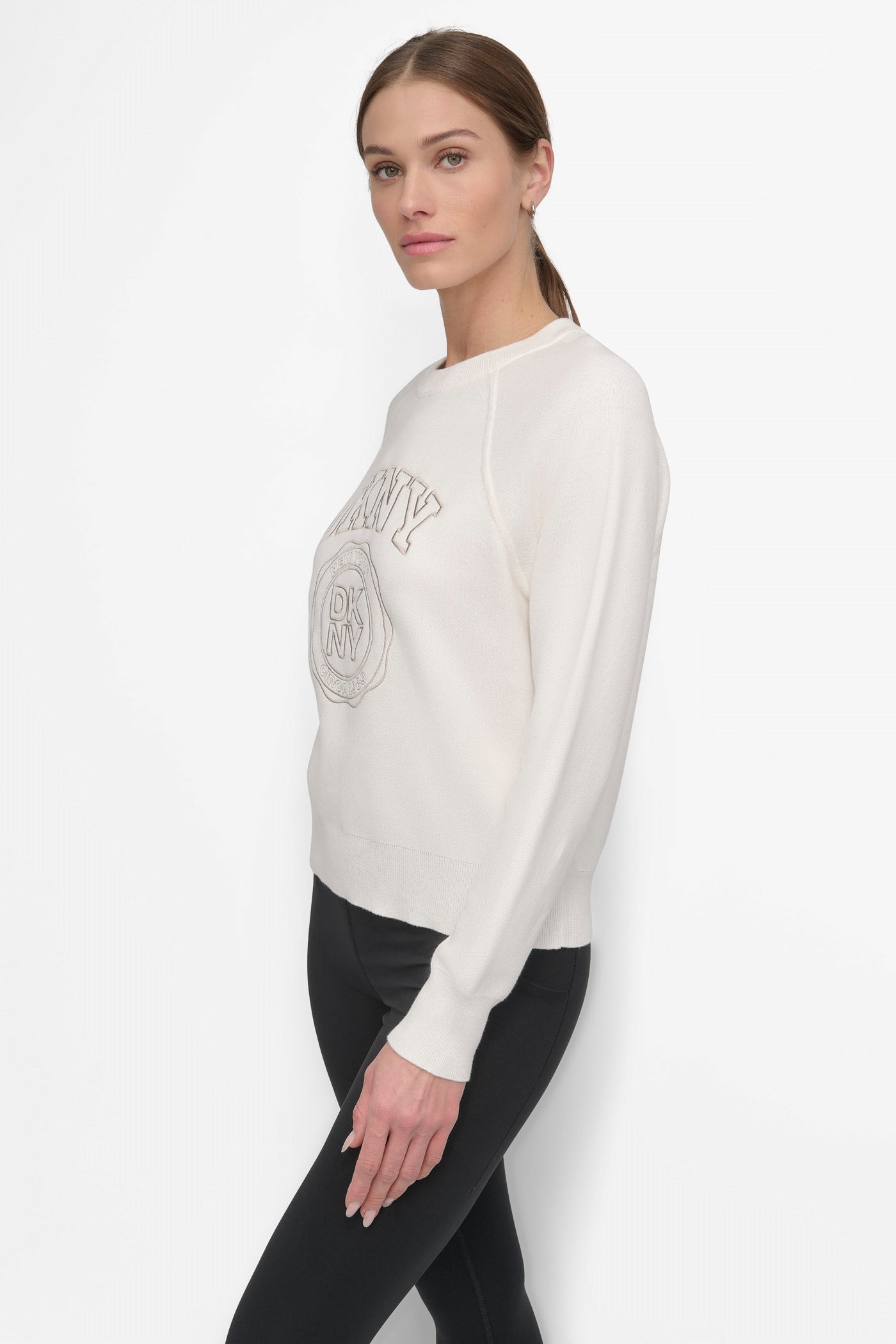 Ivory/Pebble VARSITY EMBROIDERY CREW PULLOVER, BACK VIEW | Tees & Tanks