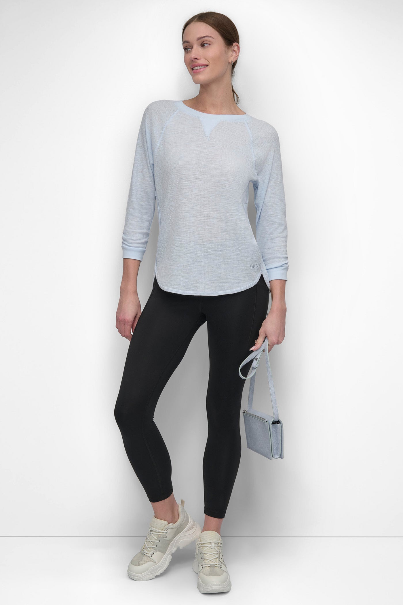 RUCHED 3/4-SLEEVE SLUB WAFFLE-KNIT TEE VIEW 6 | Sport Essentials