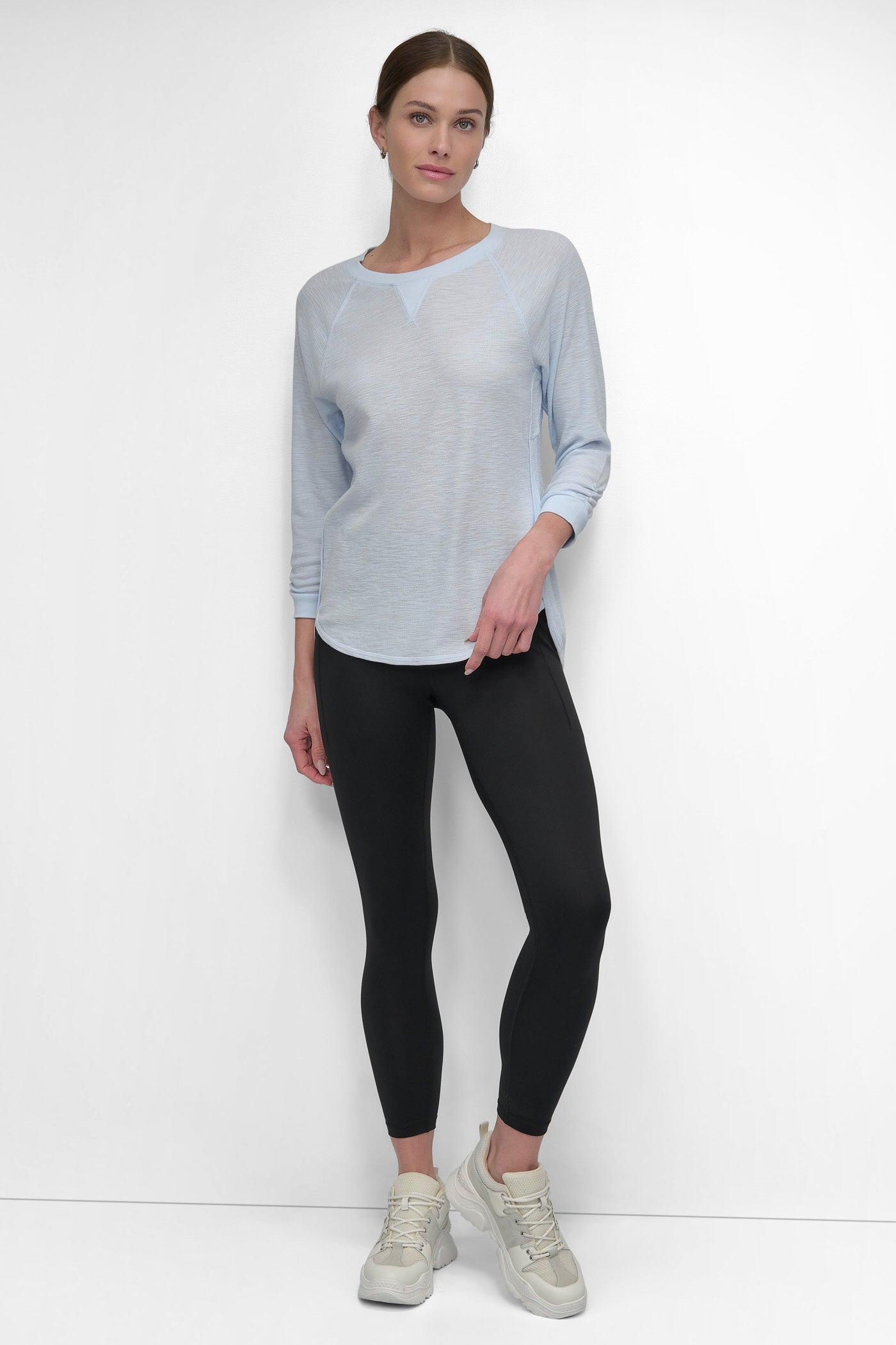 RUCHED 3/4-SLEEVE SLUB WAFFLE-KNIT TEE VIEW 7 | Sport Essentials