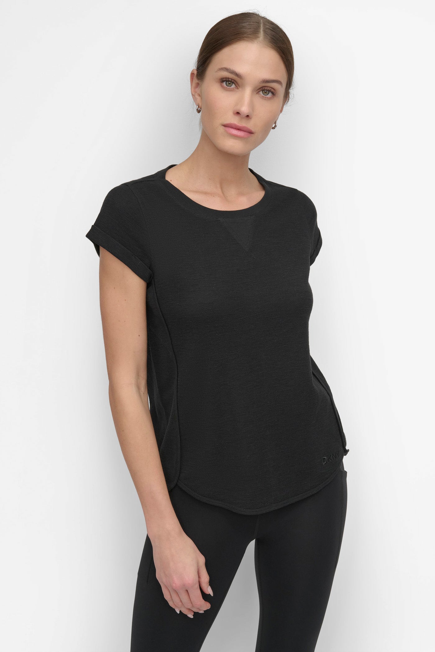 Black SLUB WAFFLE-KNIT TEE, FRONT VIEW | Sport Essentials
